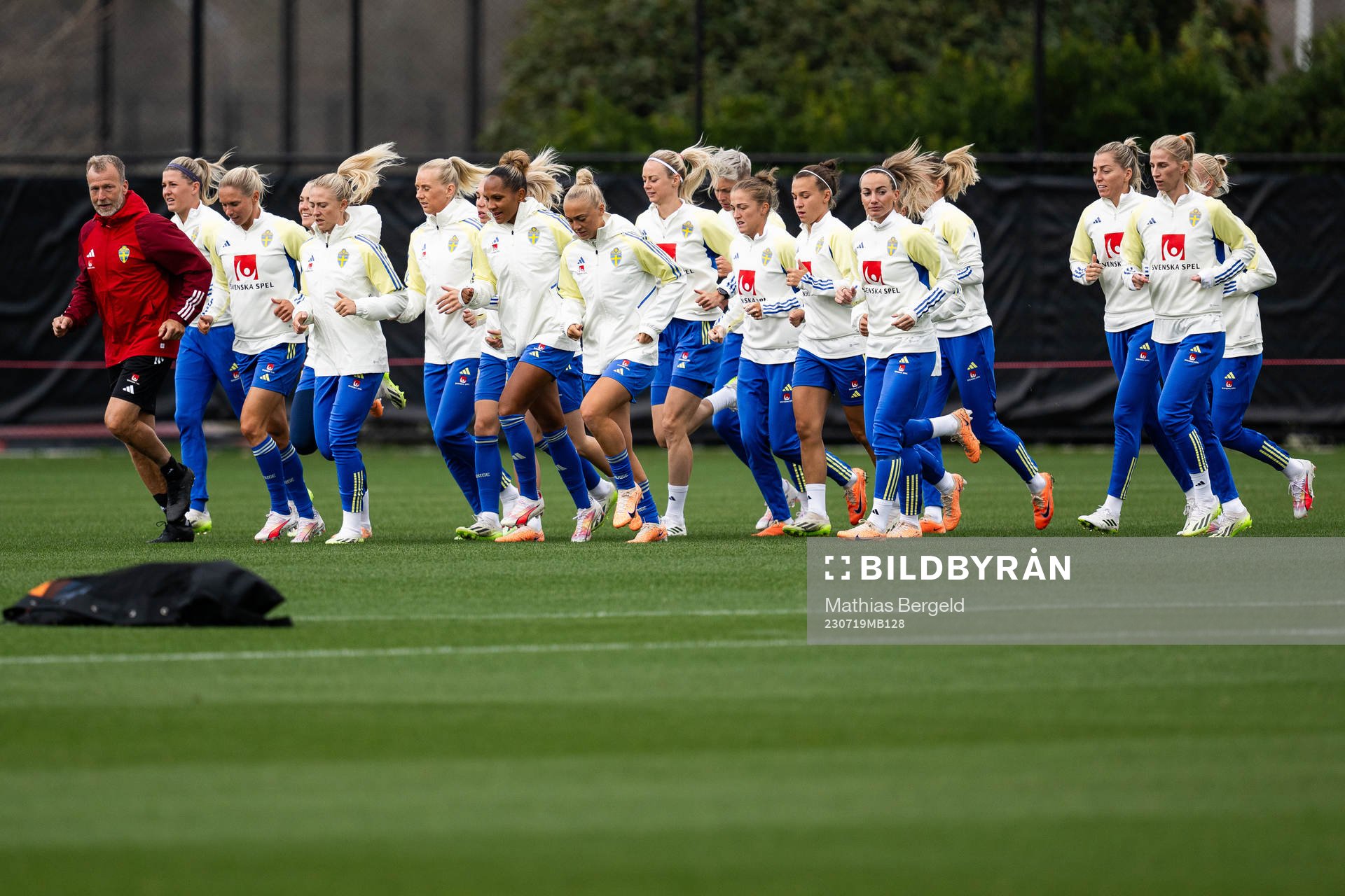 Players of the Swedish women's national football team warm