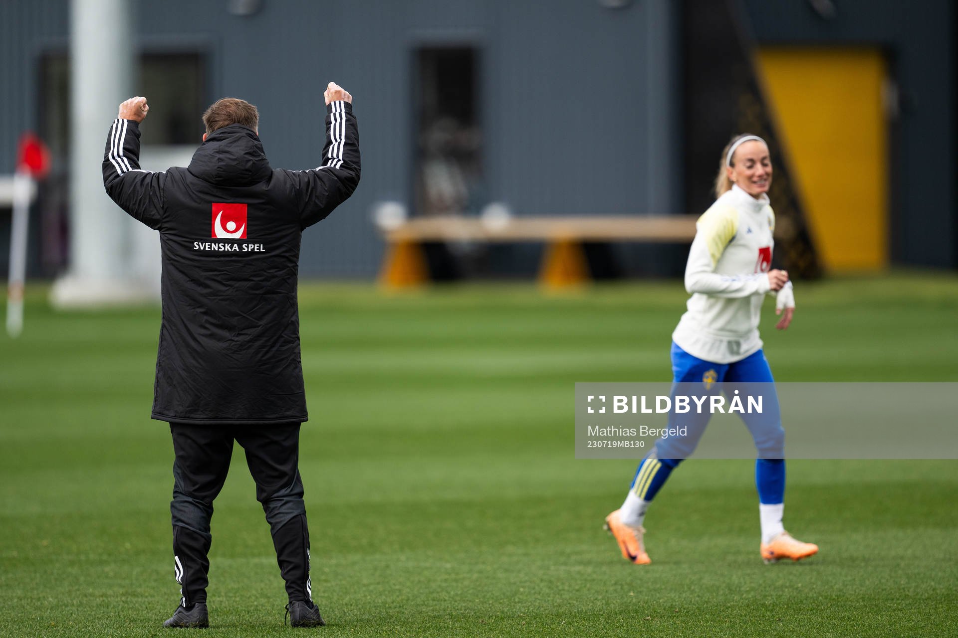 Head coach Peter Gerhardsson celebrates next to Kosovare