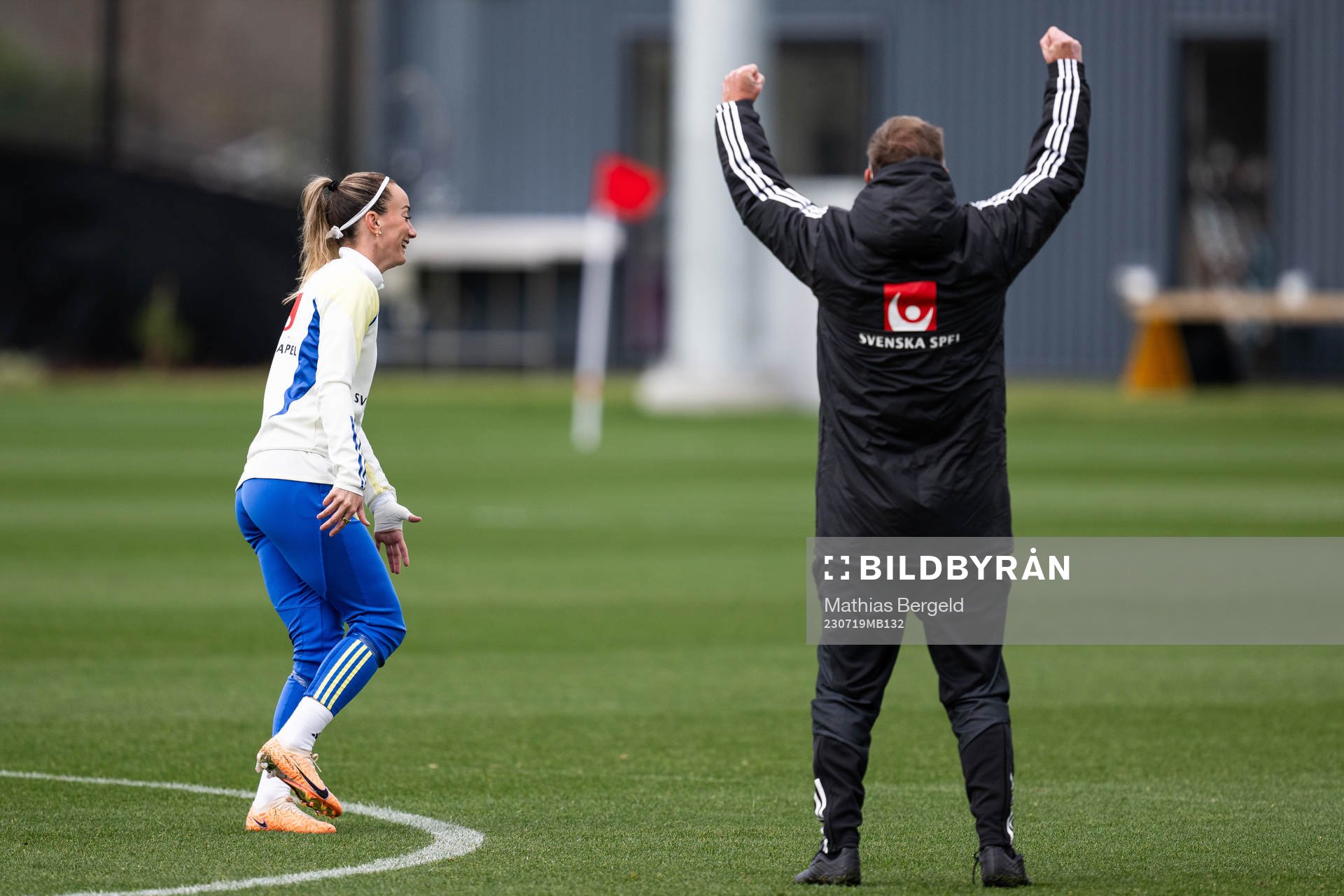 Head coach Peter Gerhardsson celebrates next to Kosovare