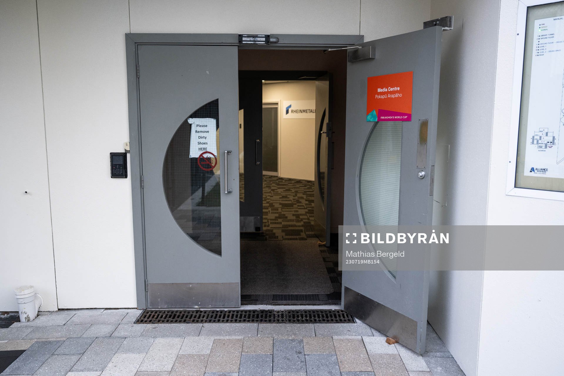 The entrance to the media centre at NZCIS, the base camp of