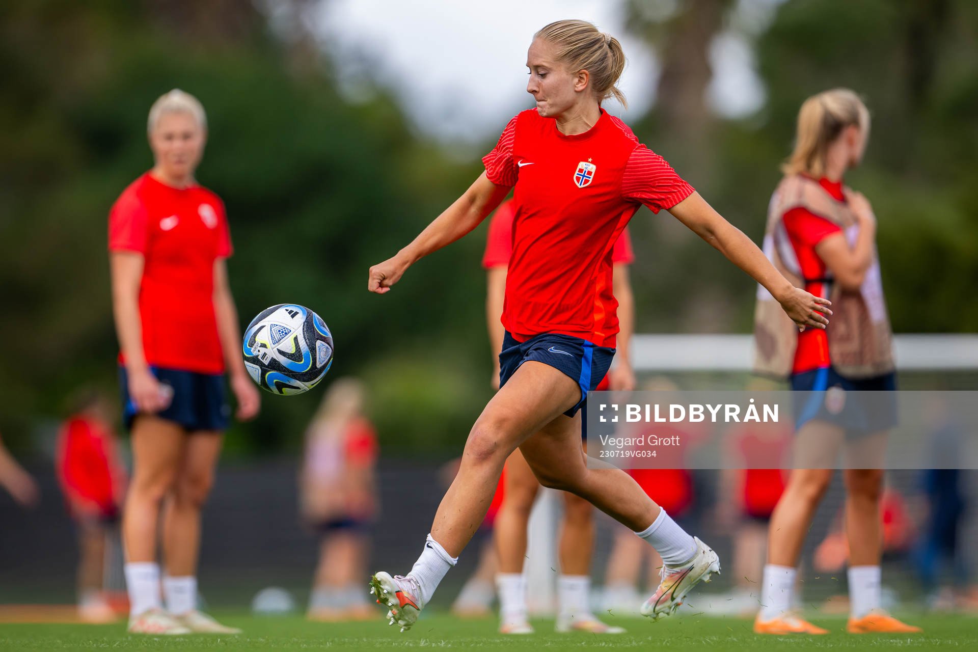 Amalie Eikeland of the Norwegian women’s national football team during a training session ahead of the FIFA Women's World Cup on July 19, 2023 in Auckland.