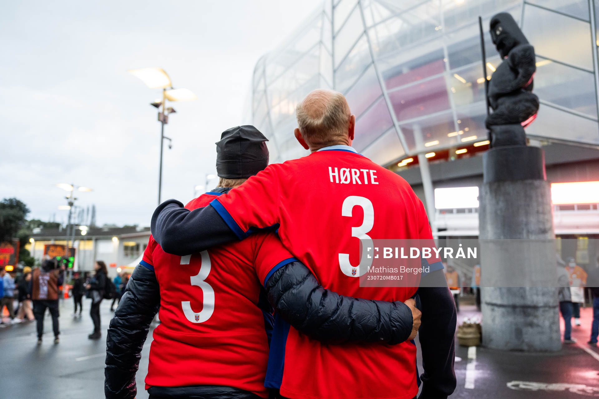 Parents of Sara Hørte of Norway (not pictured) ahead of the FIFA Women's World Cup football match between New Zealand and Norway on July 20, 2023 in Auckland.