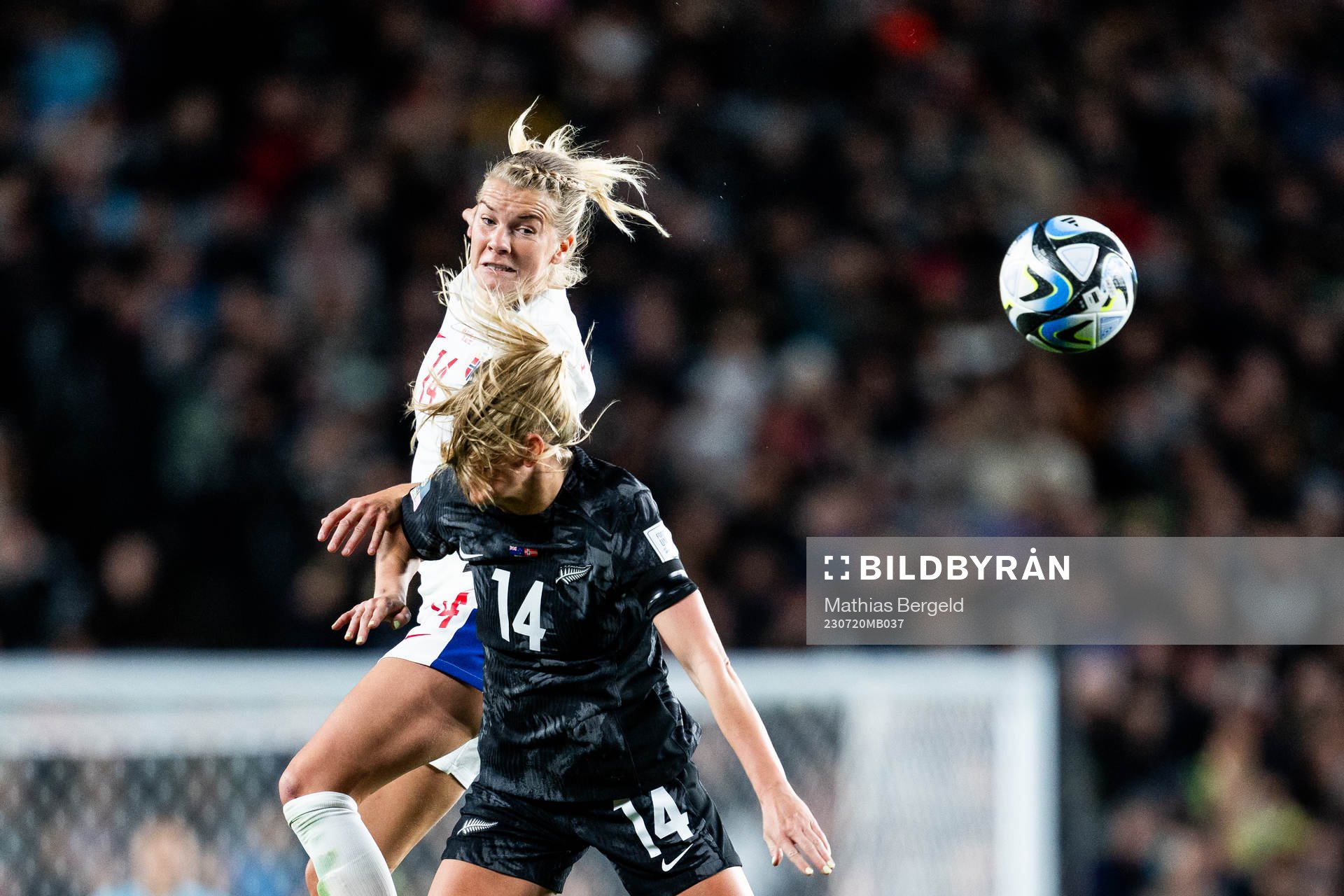 Ada Hegerberg of Norway and Katie Bowen of New Zealand
