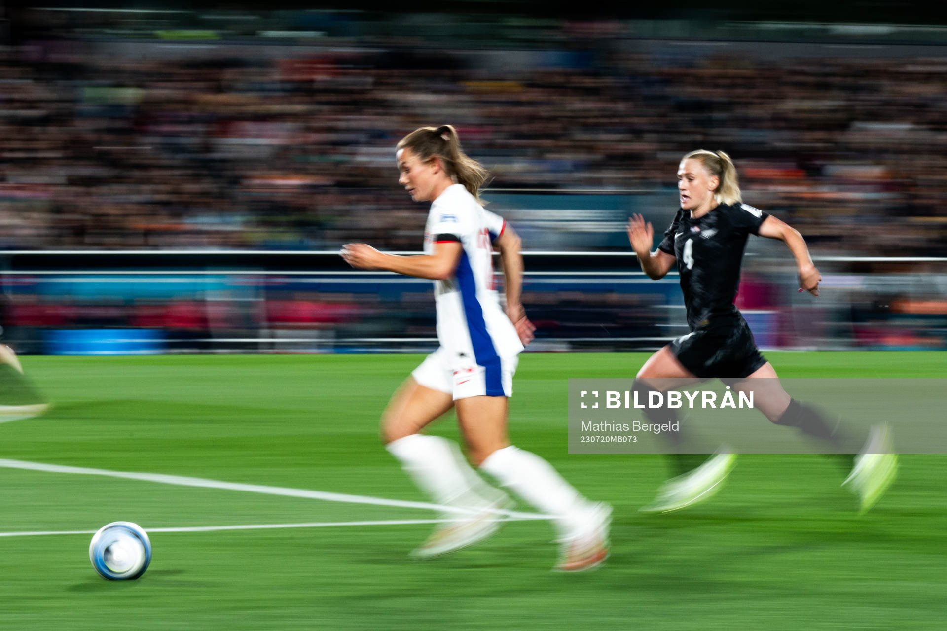Emilie Bosshard Haavi of Norway and CJ Bott of New Zealand during the FIFA Women's World Cup football match between New Zealand and Norway on July 20, 2023 in Auckland.