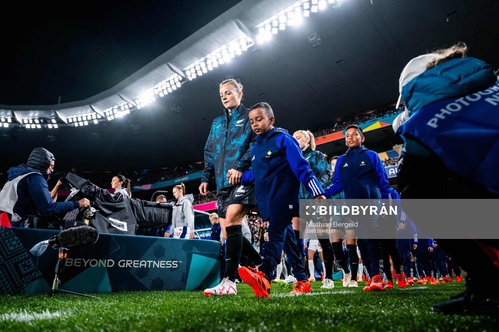 Ria Percival of New Zealand enters the pitch