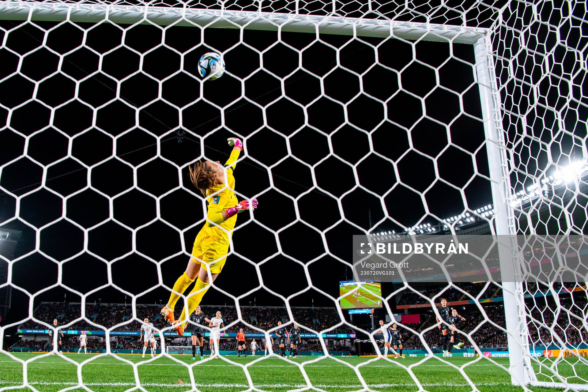 Goalkeeper Victoria Esson of New Zealand saves an attempt