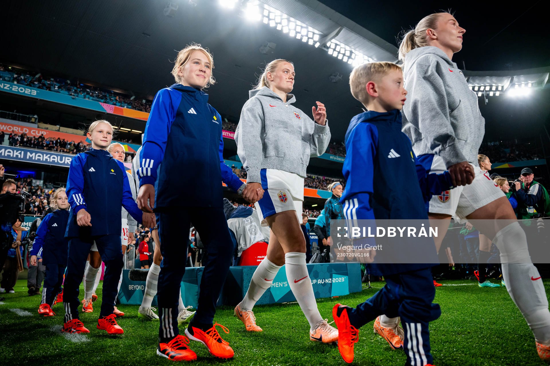 Mathilde Harviken of Norway enters the pitch