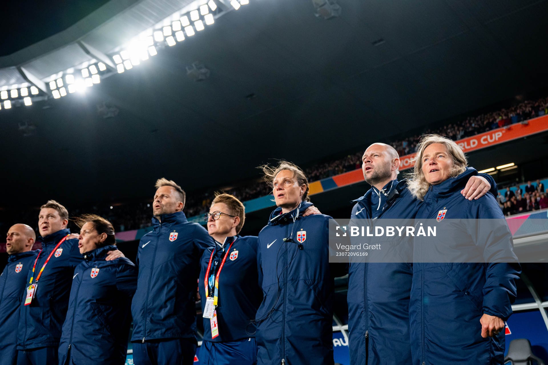 Hege Riise, head coach of Norway, with her staff