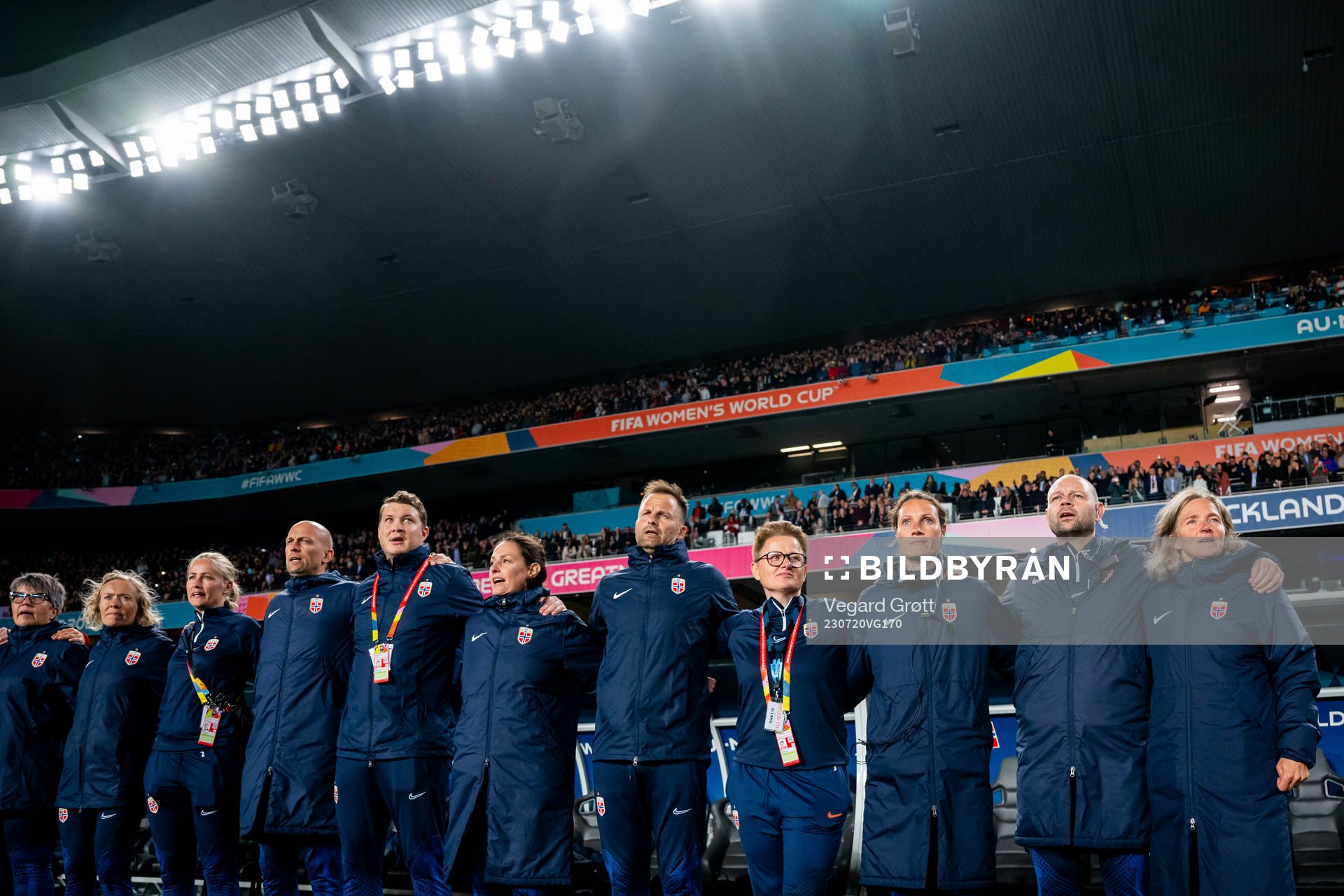 Hege Riise, head coach of Norway, with her staff