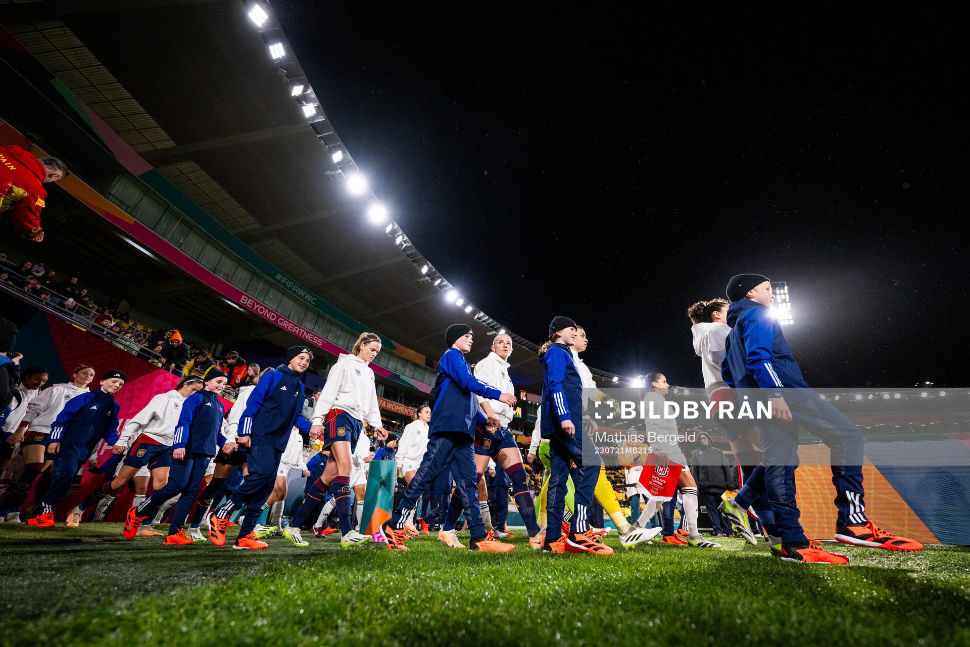 Players of Spain and of Costa Rica enter the picth