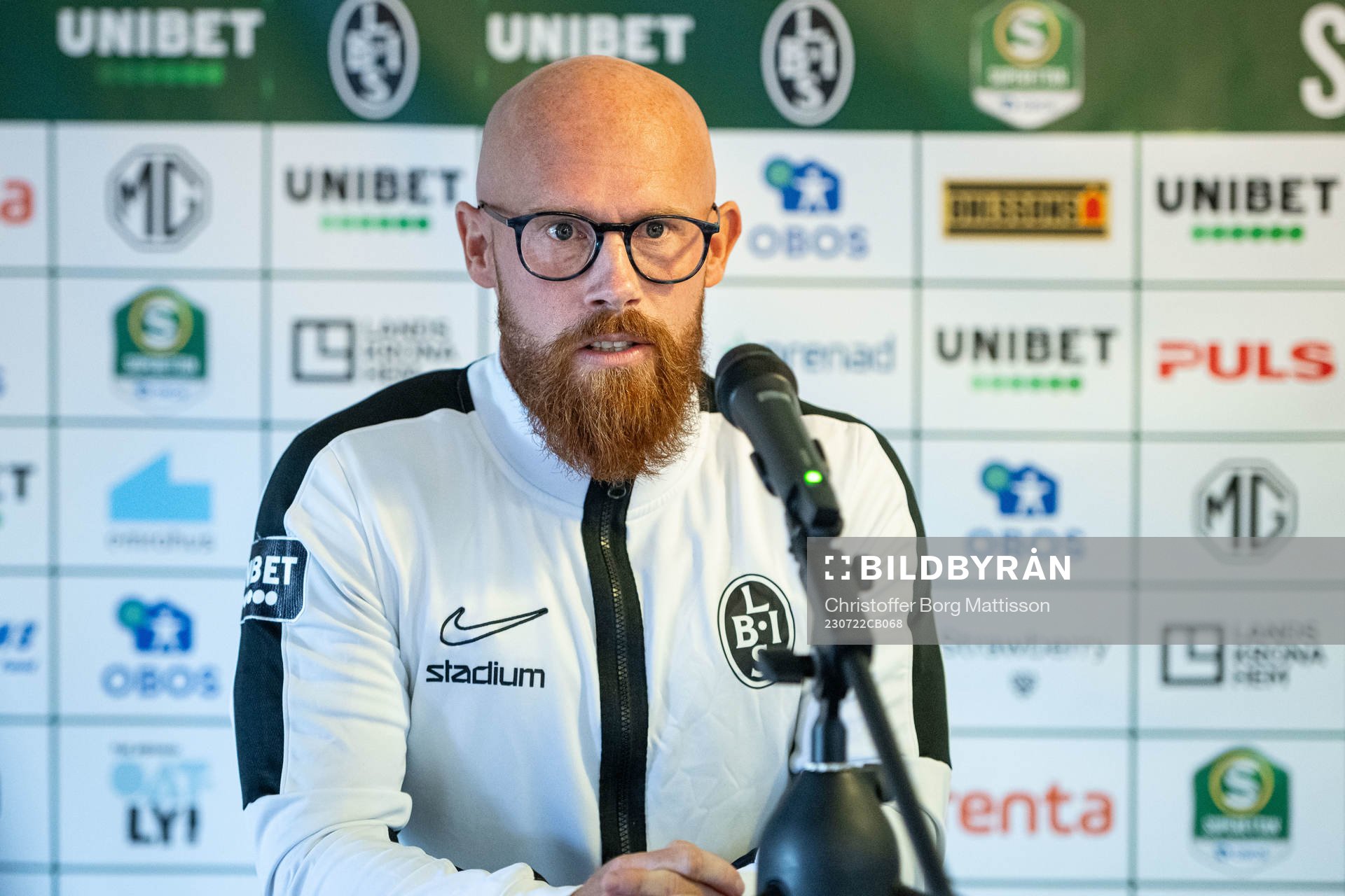 Landskronas assisterande tränare Max Mölder vid en presskonferens efter fotbollsmatchen i Superettan mellan Landskrona och AFC Eskilstuna den 22 juli 2023 i Landskrona.