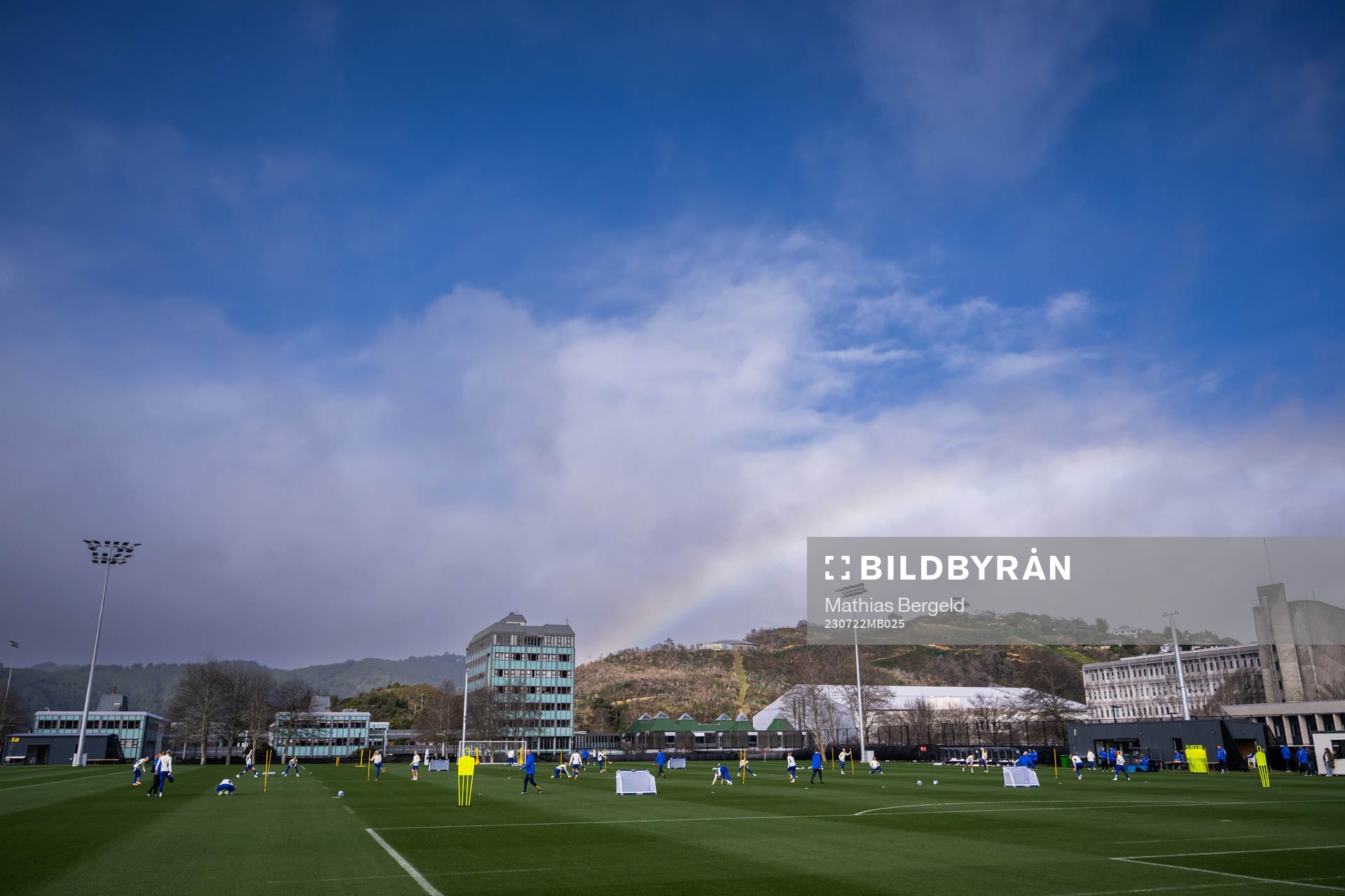 A rainbow over players of the Swedish women's national team