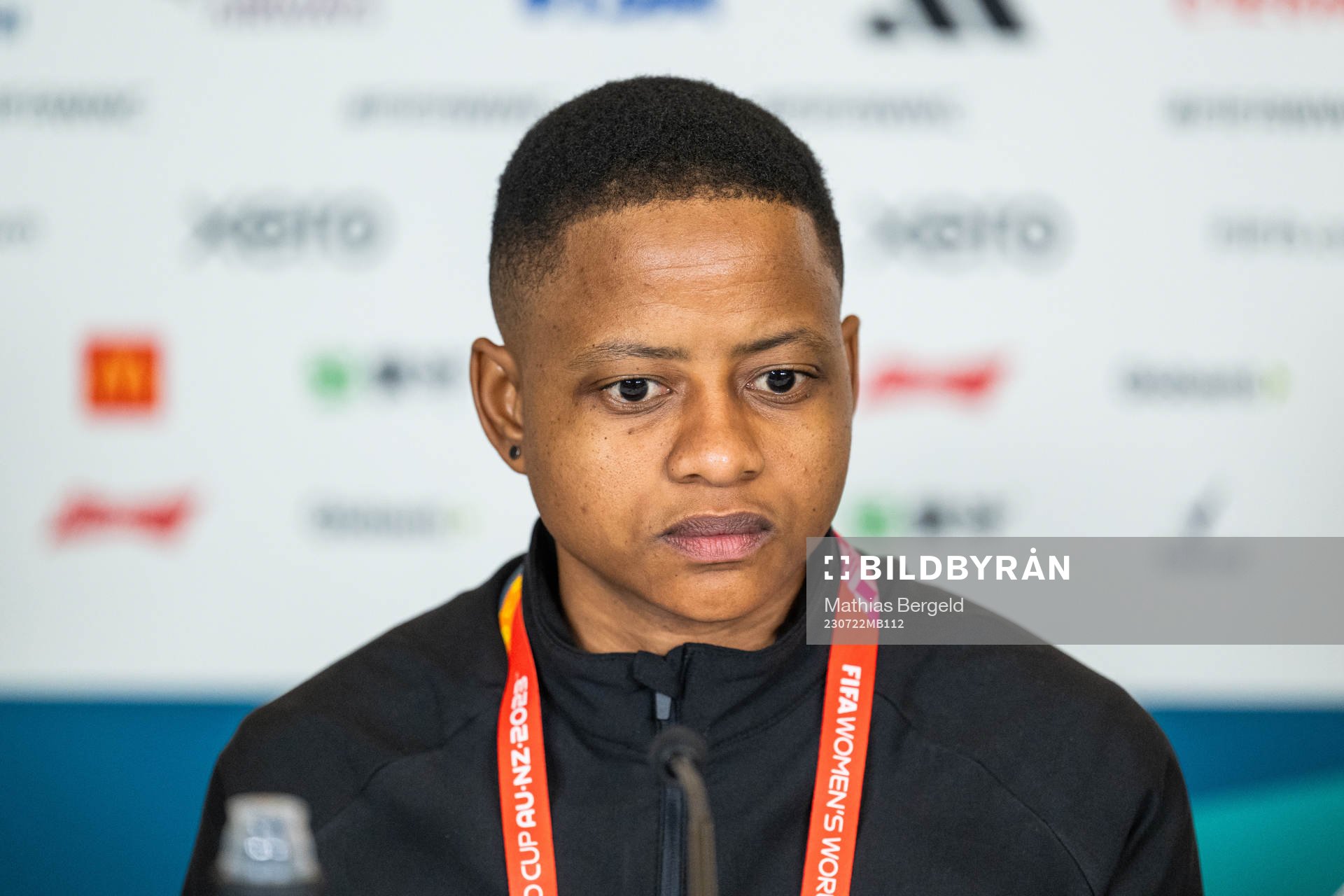 Refiloe Jane of the South African women's national football team at a press conference during the FIFA Women's World Cup on July 22, 2023 in Wellington.