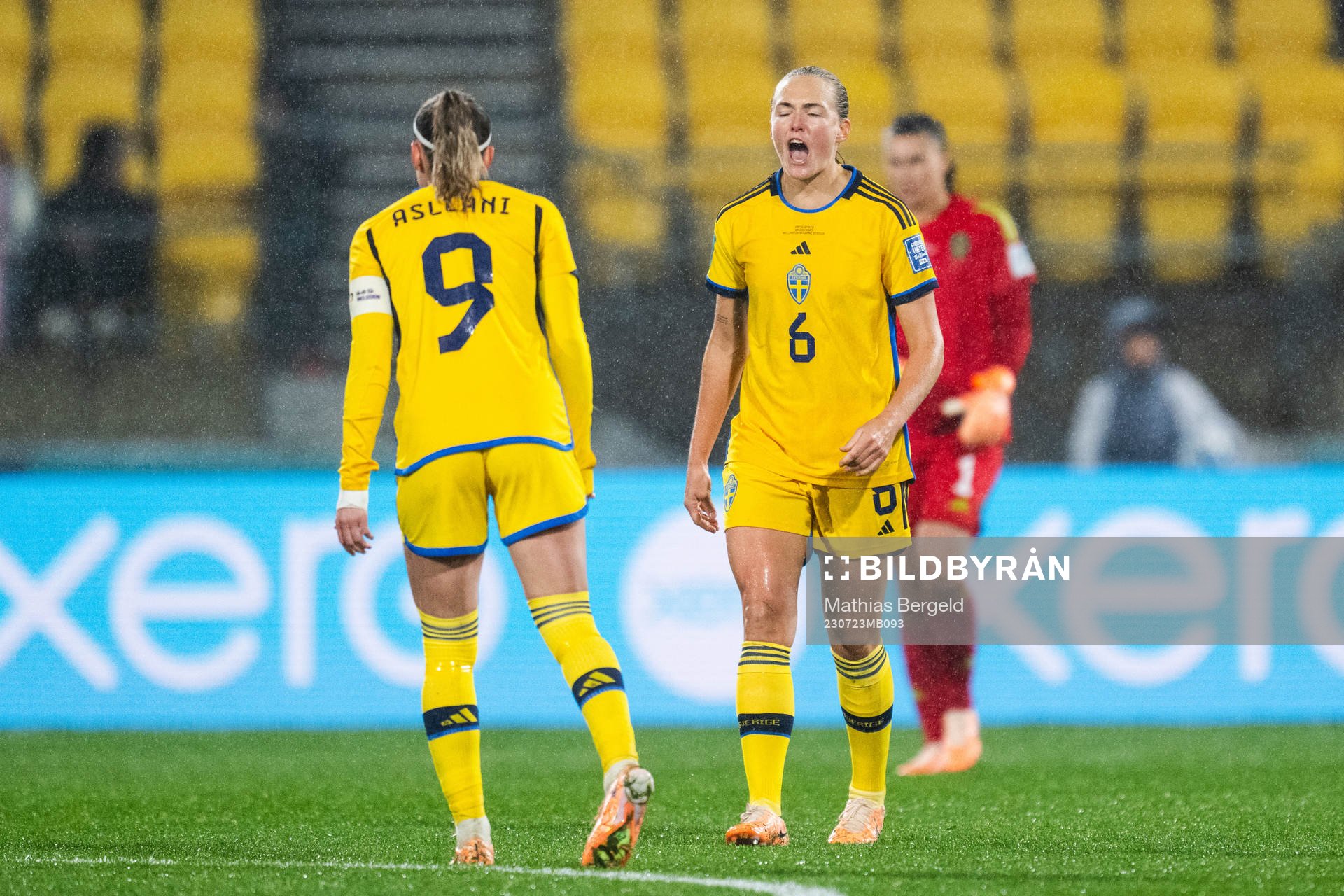 Kosovare Asllani and Magdalena Eriksson of Sweden look