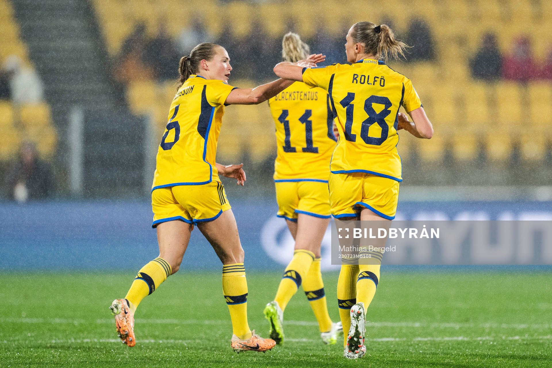 Magdalena Eriksson and Fridolina Rolfö of Sweden celebrate