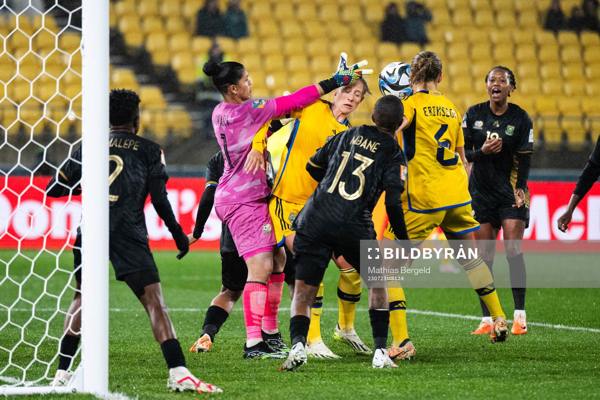 Goalkeeper Kaylin Swart of South Africa against Rebecka