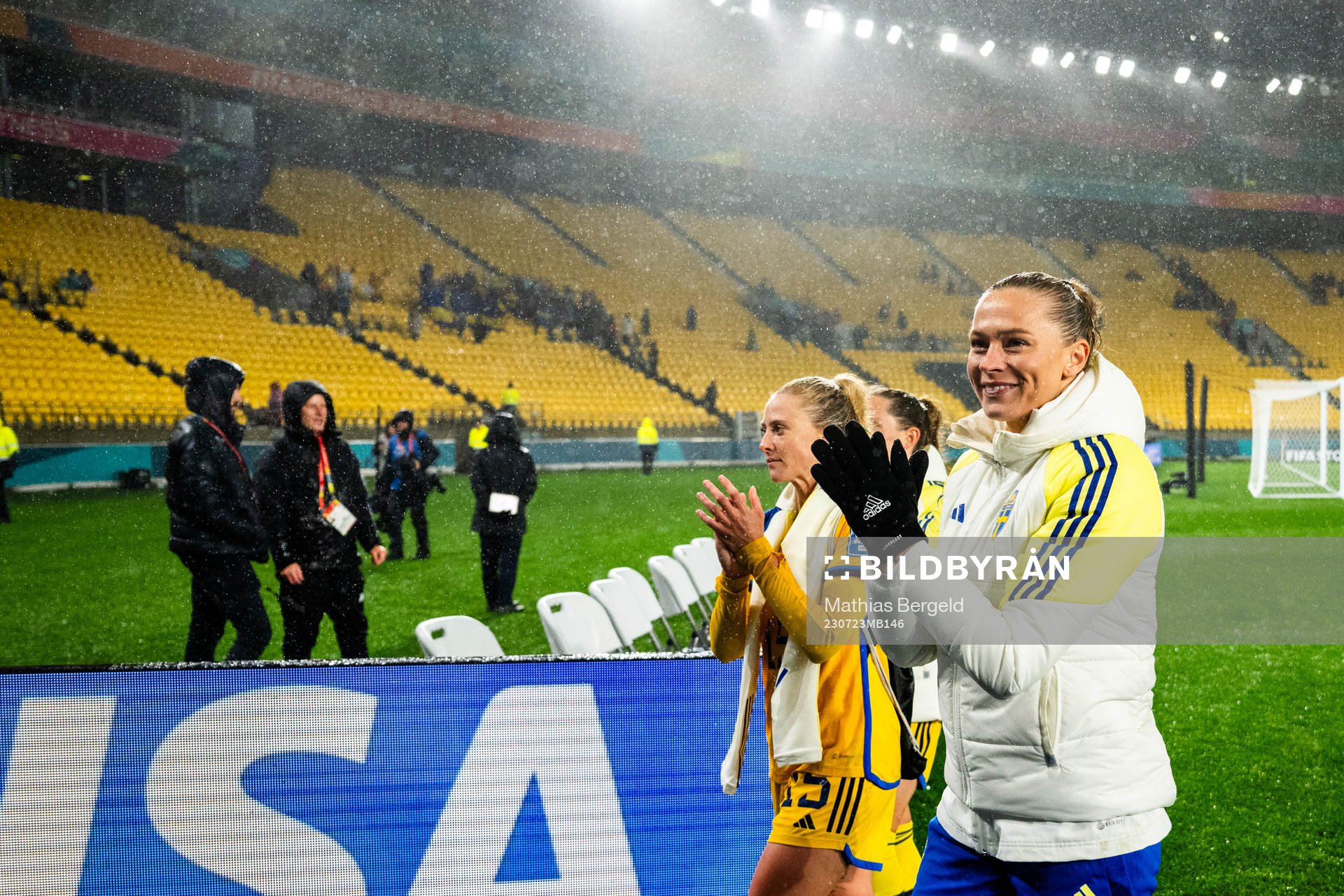 Rebecka Blomqvist and Fridolina Rolfö of Sweden celebrate