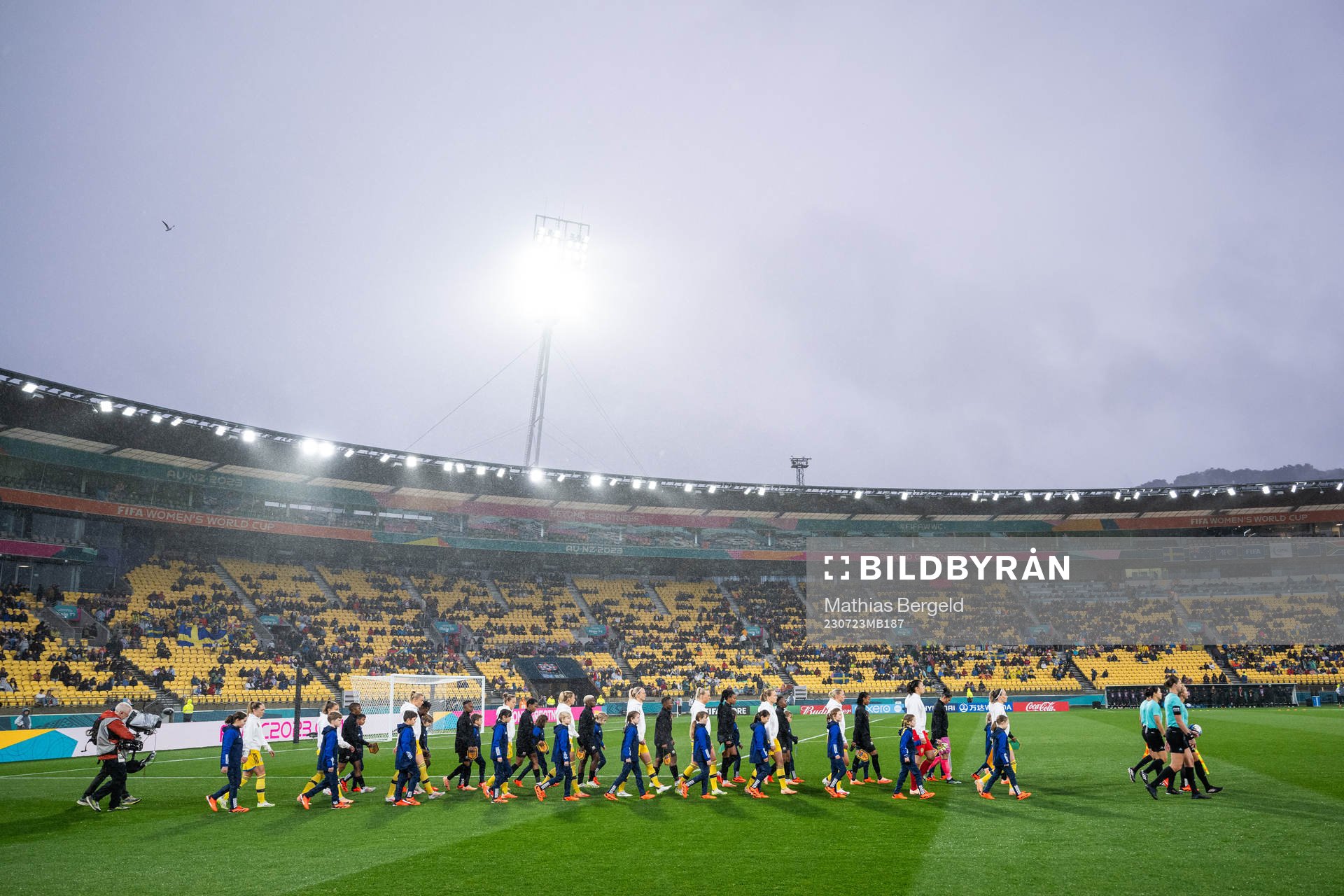 Players of Sweden and of South Africa enter the picth