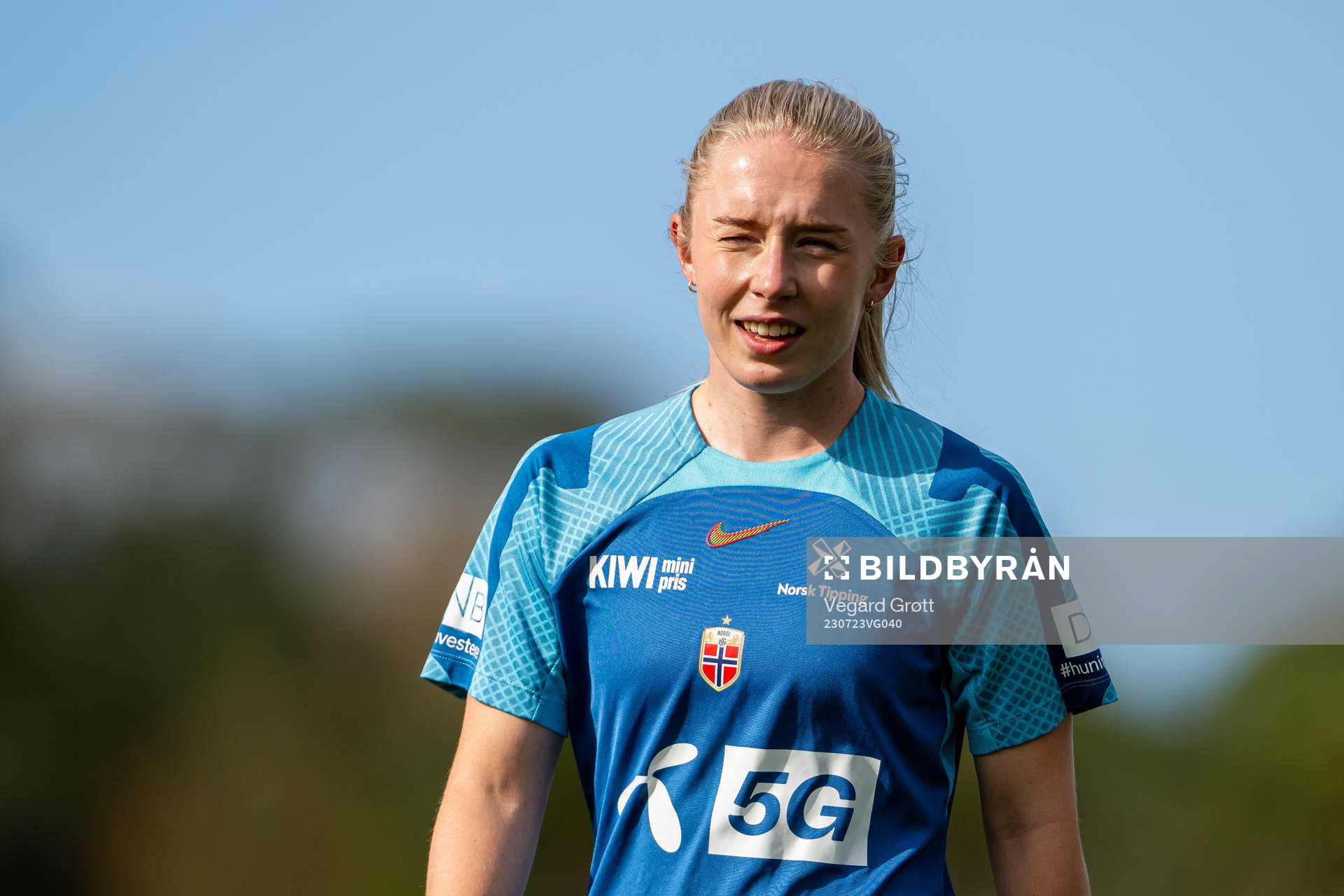 Thea Bjelde of the Norwegian women’s national football team at a training session during the FIFA Women's World Cup on July 23, 2023 in Auckland.