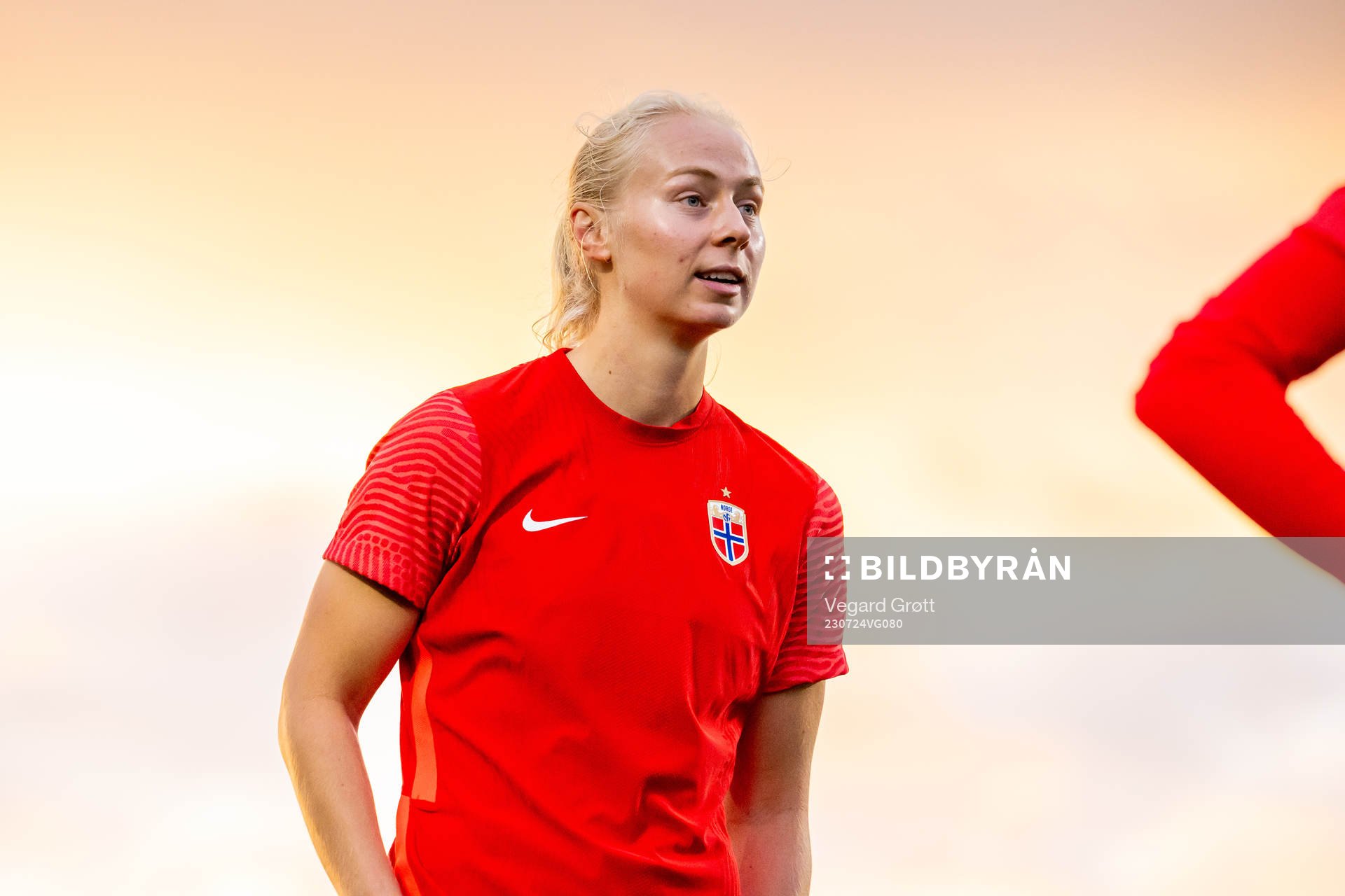 Sara Hørte of the Norwegian women’s national football team at a training session during the FIFA Women's World Cup on July 24, 2023 in Hamilton.