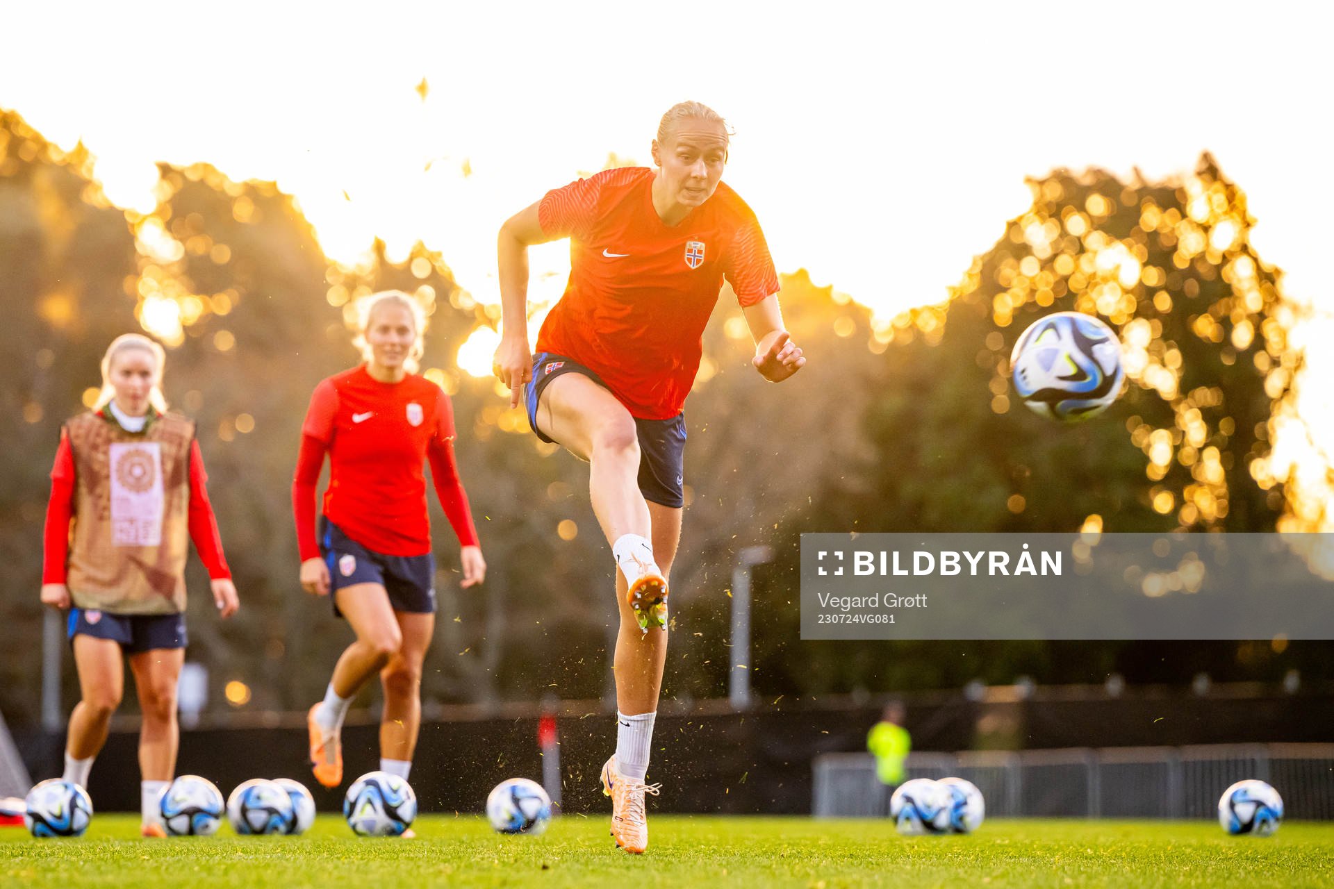 Sara Hørte of the Norwegian women’s national football team at a training session during the FIFA Women's World Cup on July 24, 2023 in Hamilton. 