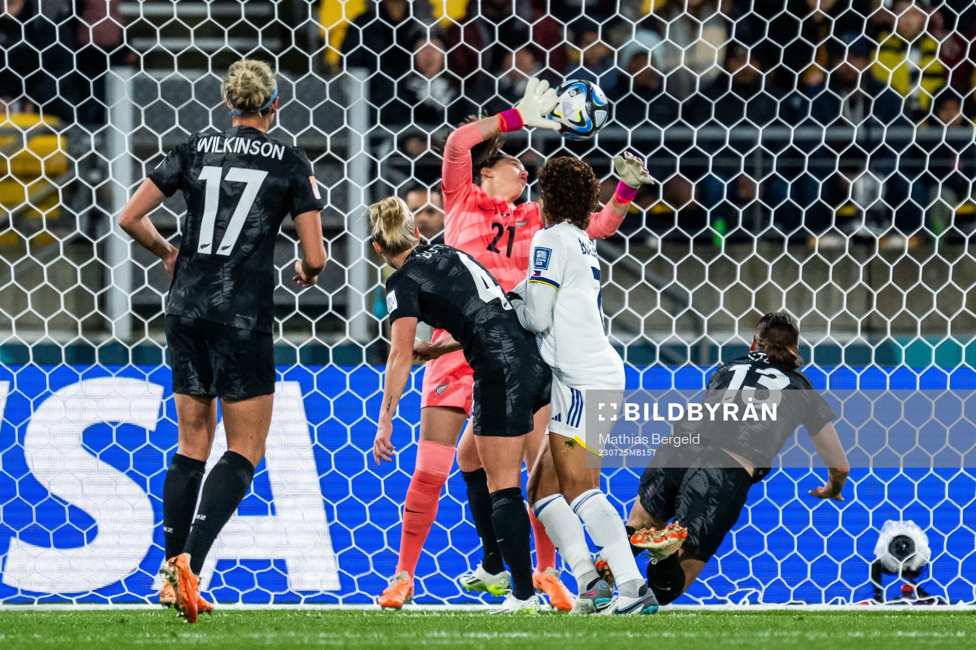 Sarina Bolden of Philippines scores 0-1 behind goalkeeper