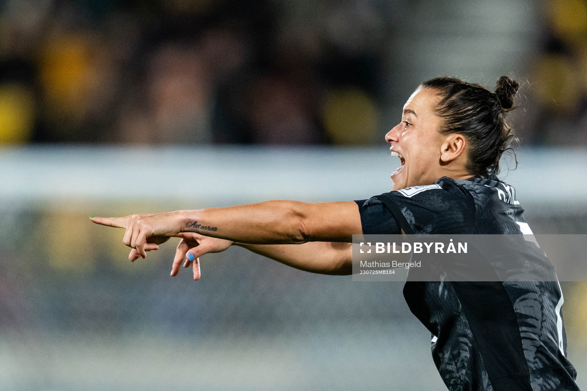 Ali Riley of New Zealand reacts
