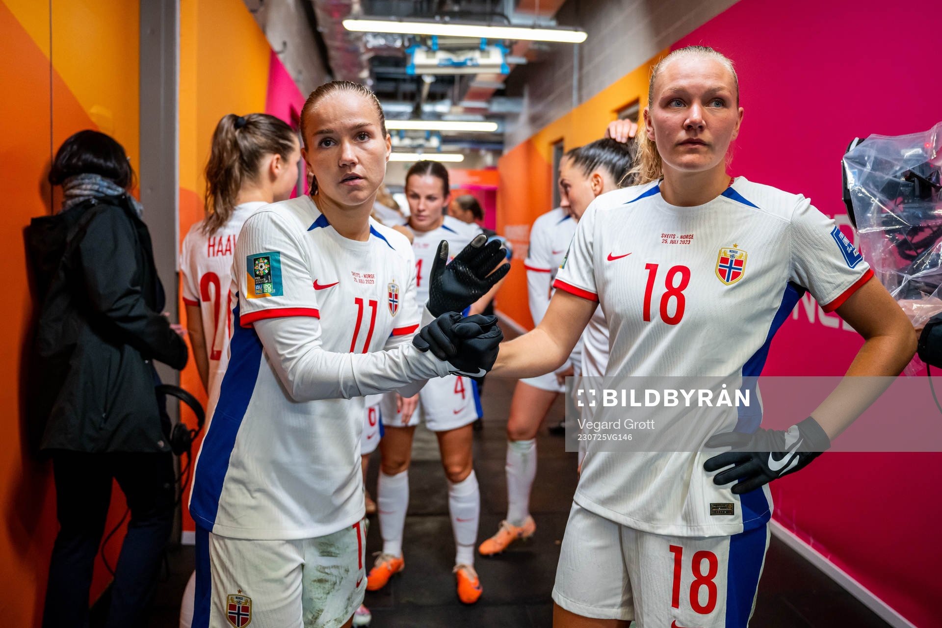 Guro Reiten and Frida Maanum of Norway at half-time