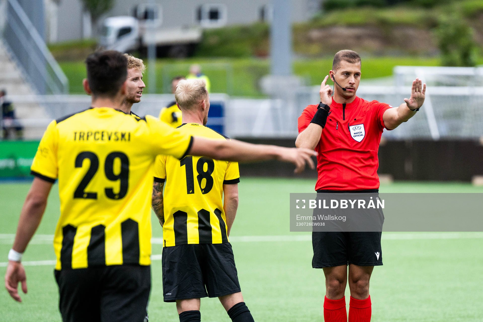 Filip Trpcevski of BK Häcken reacts and referee Michal