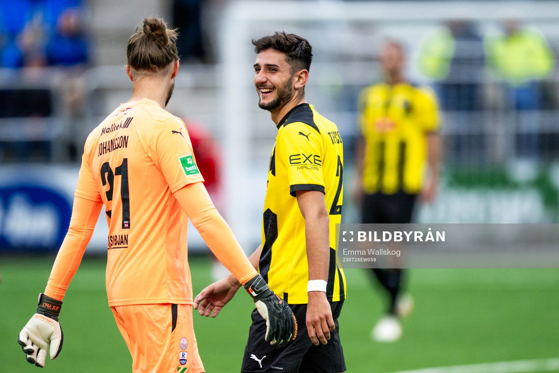 Goalkeeper Jonatan Johansson and Filip Trpcevski of BK