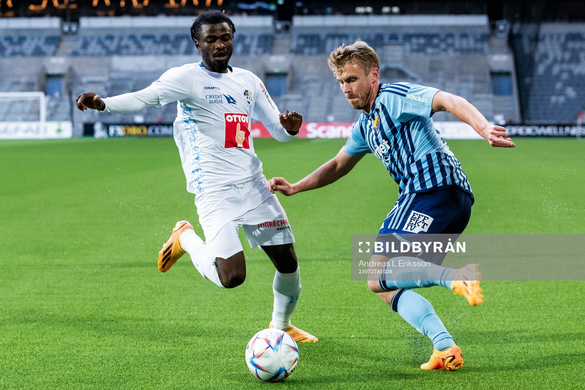 Teddy Okou of Luzern and Rasmus Schuller of Djurgården