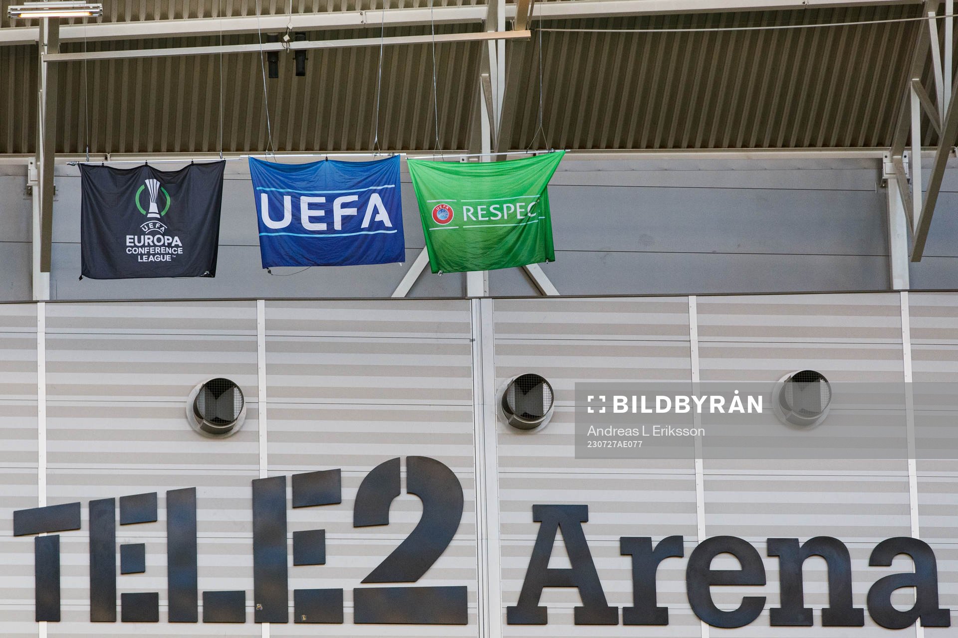 The UEFA flag in Tele2 Arena