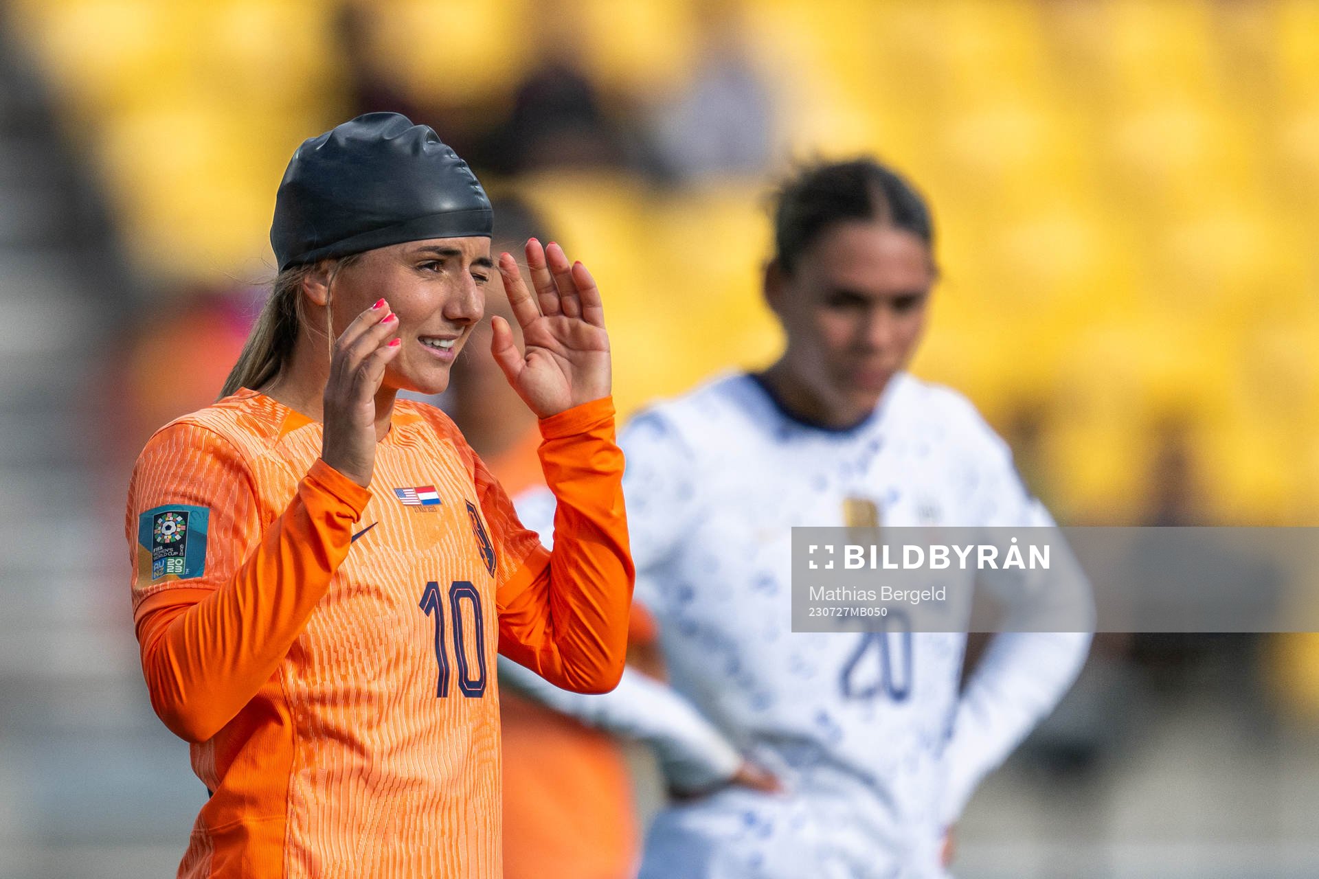 Danielle van de Donk of Netherlands with a rubber cap