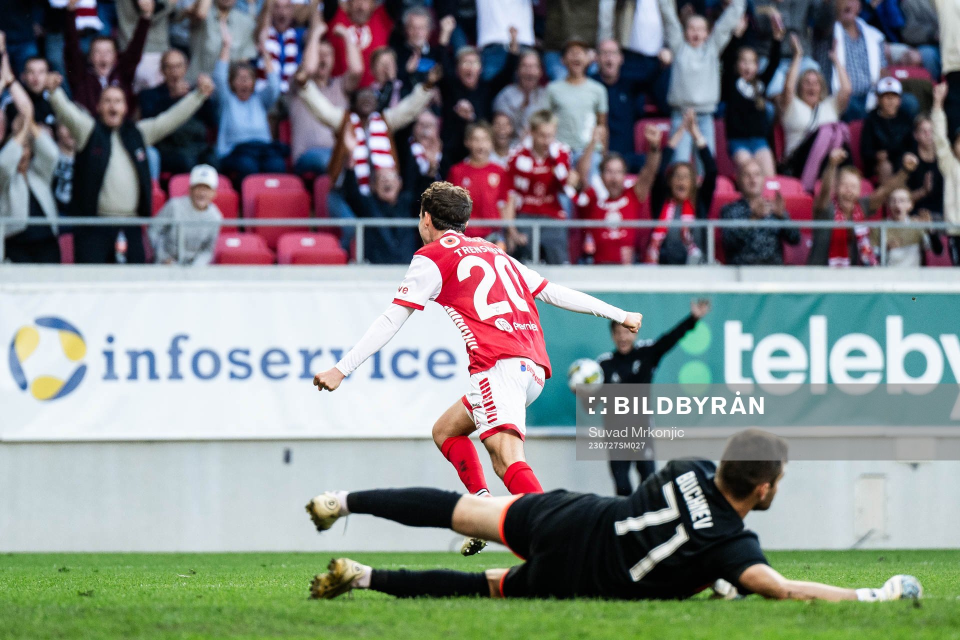Jacob Trenskow of Kalmar celebrates after 1-0 during the UEFA Conference League between Kalmar and FC Pyunik on July 27, 2023 in Kalmar.