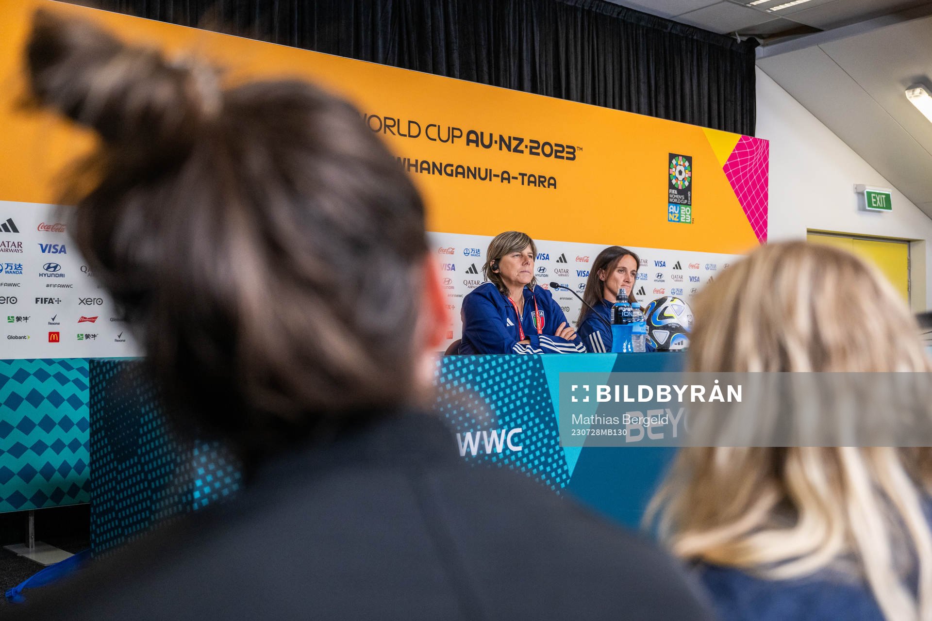 Head coach Milena Bertolini and Barbara Bonansea of the Italian women's national football team at a press conference during the FIFA Women's World Cup on July 28, 2023 in Wellington.