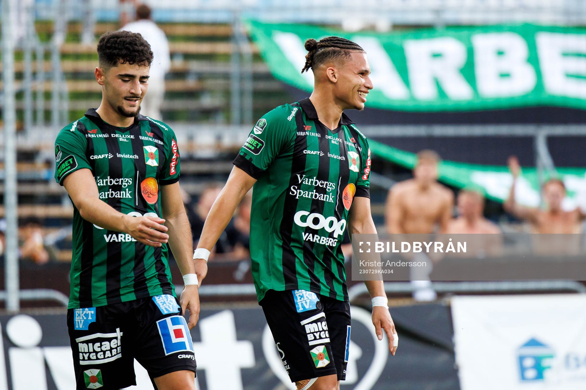 Varbergs Ismet Lushaku och Maxime Anne Marie Sainte jublar