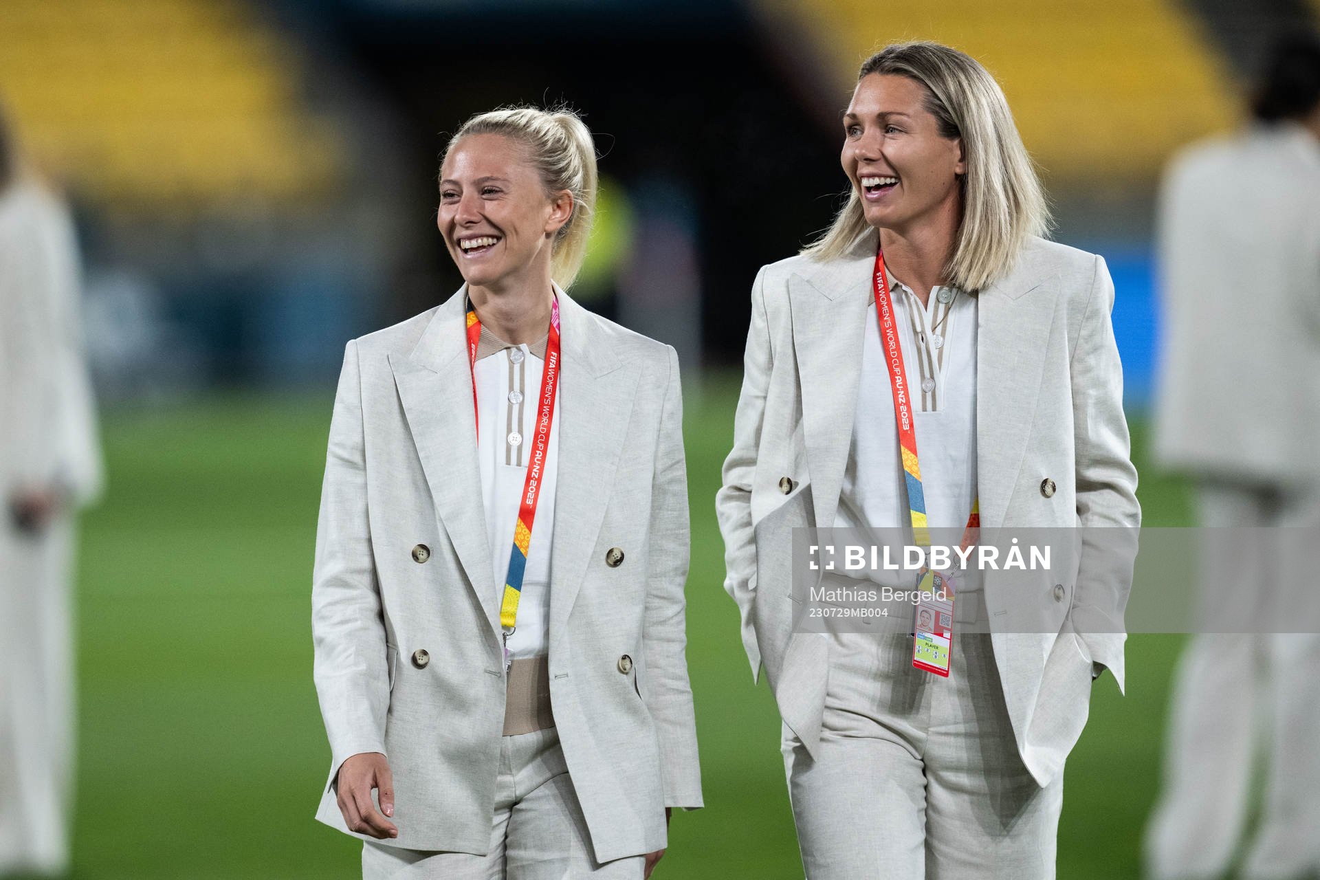 Rebecka Blomqvist and goalkeeper Jennifer Falk of Sweden