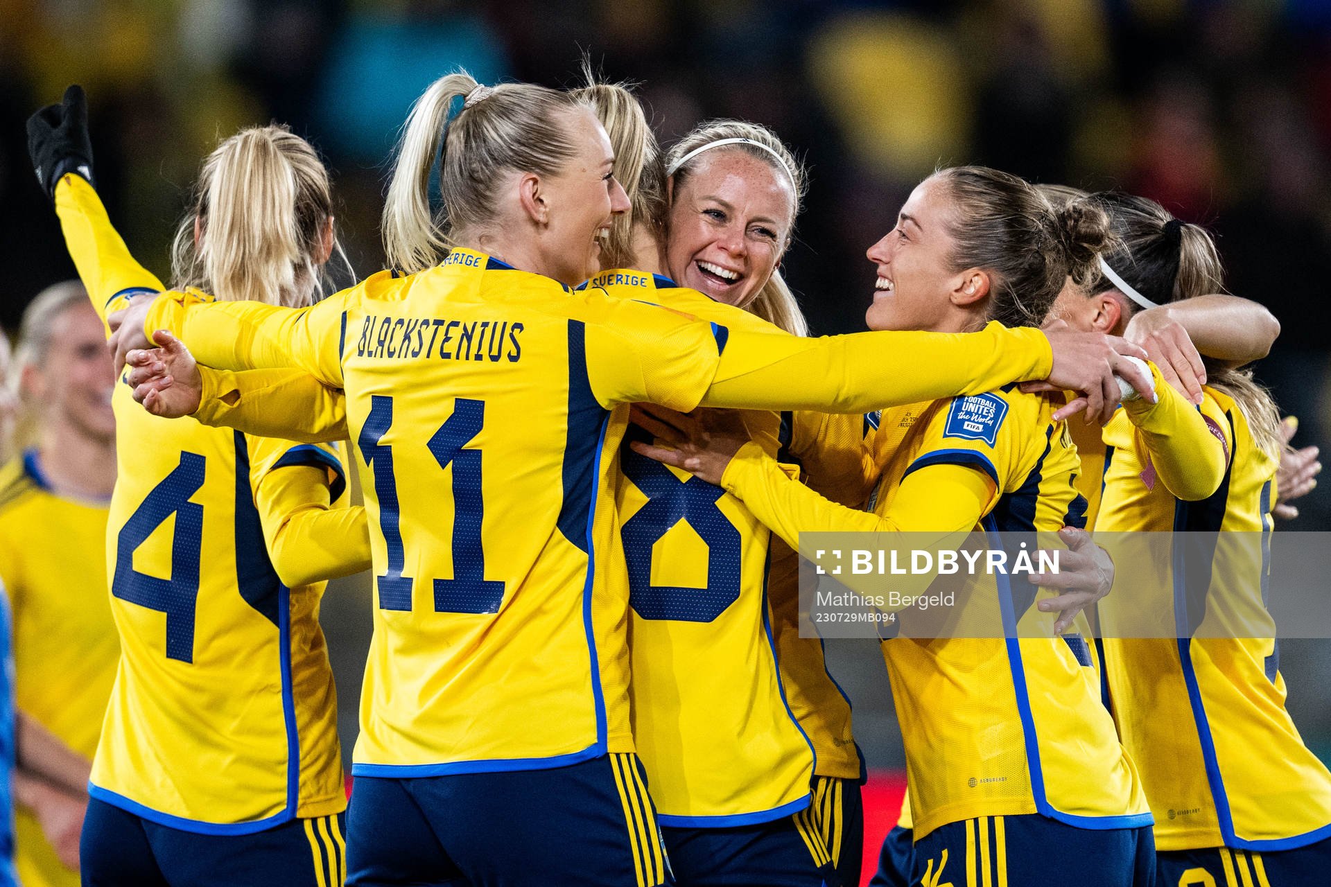 Amanda Ilestedt of Sweden celebrates with team mates