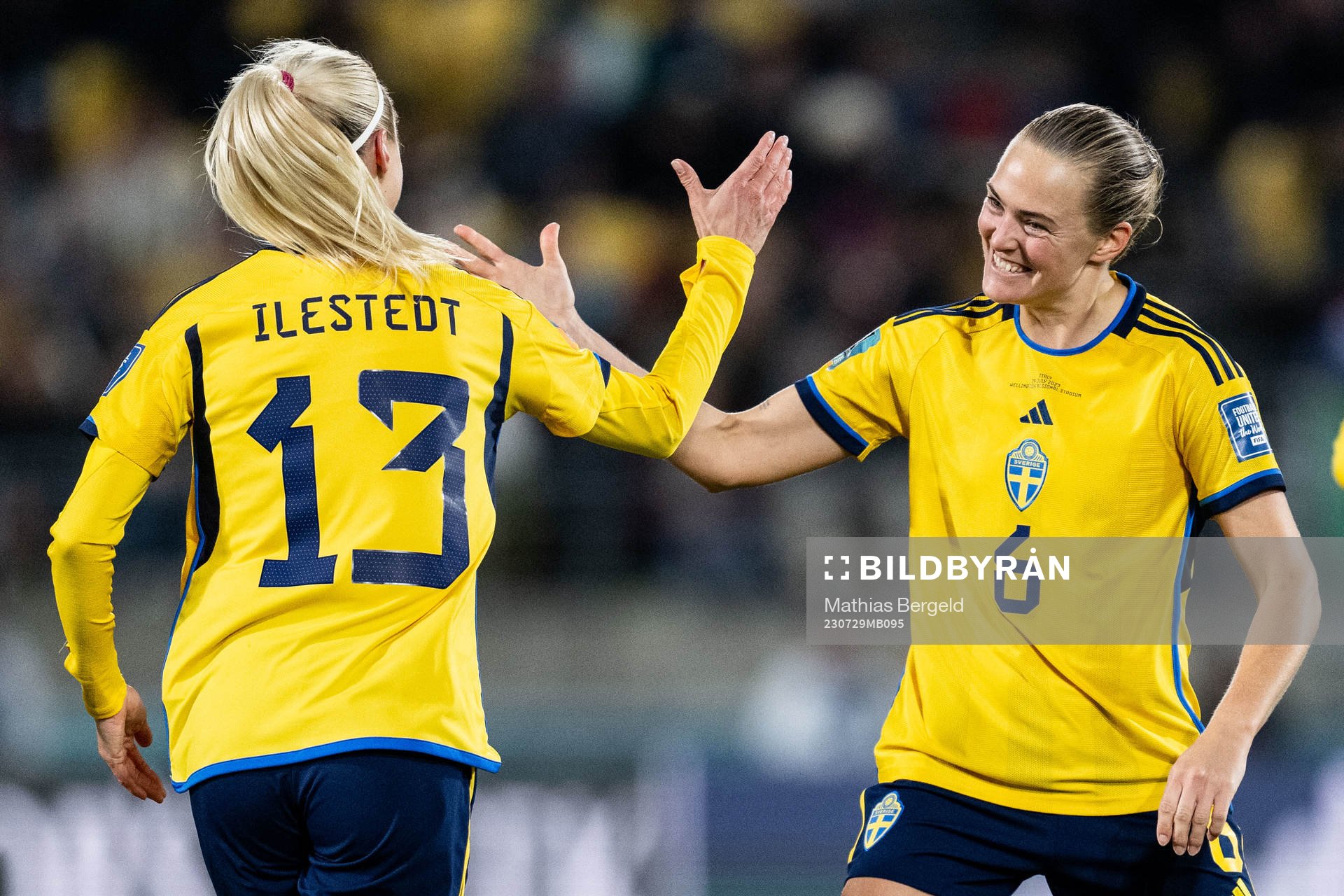 Amanda Ilestedt of Sweden celebrates with Magdalena Eriksson
