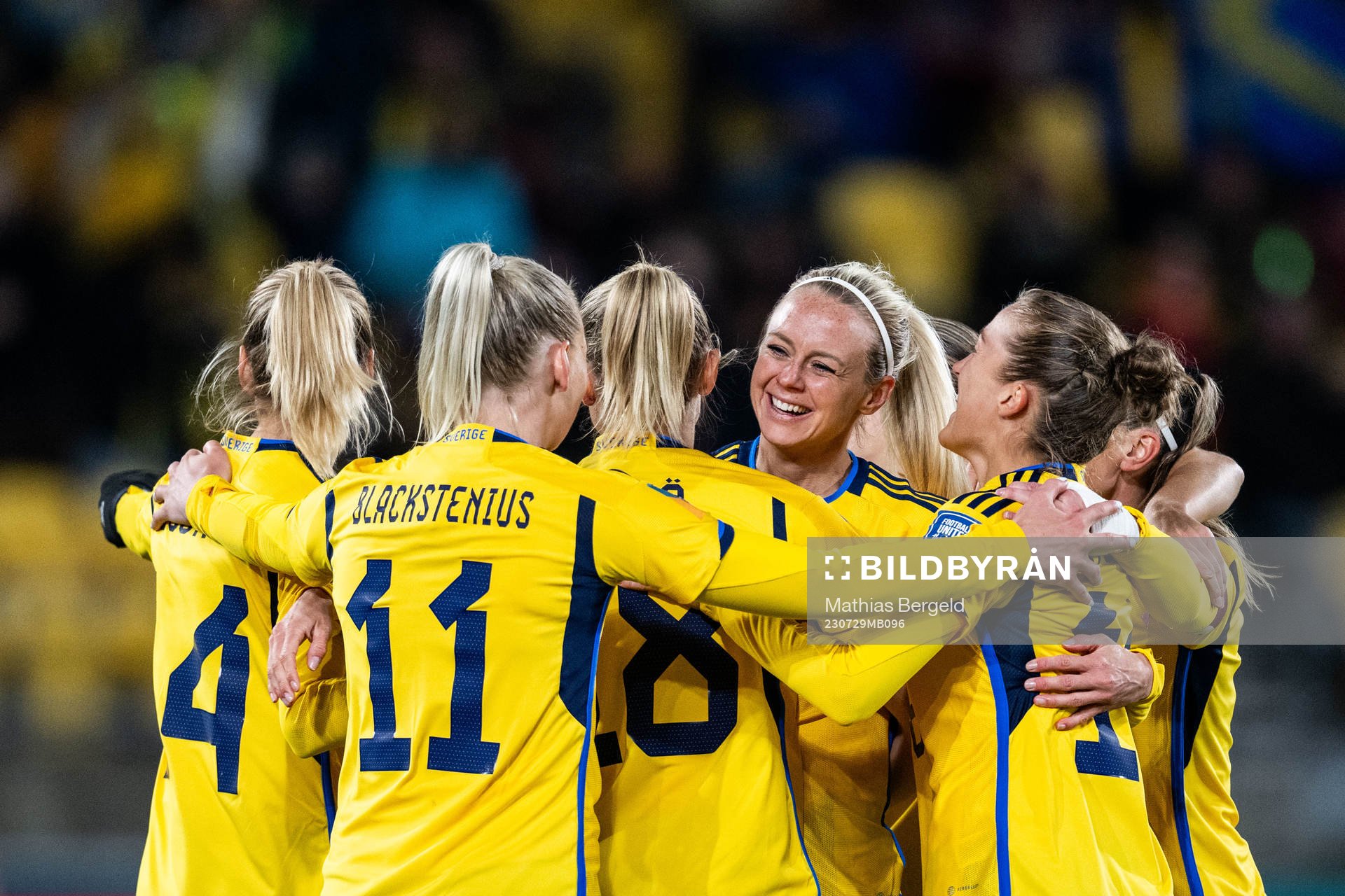 Amanda Ilestedt of Sweden celebrates with team mates