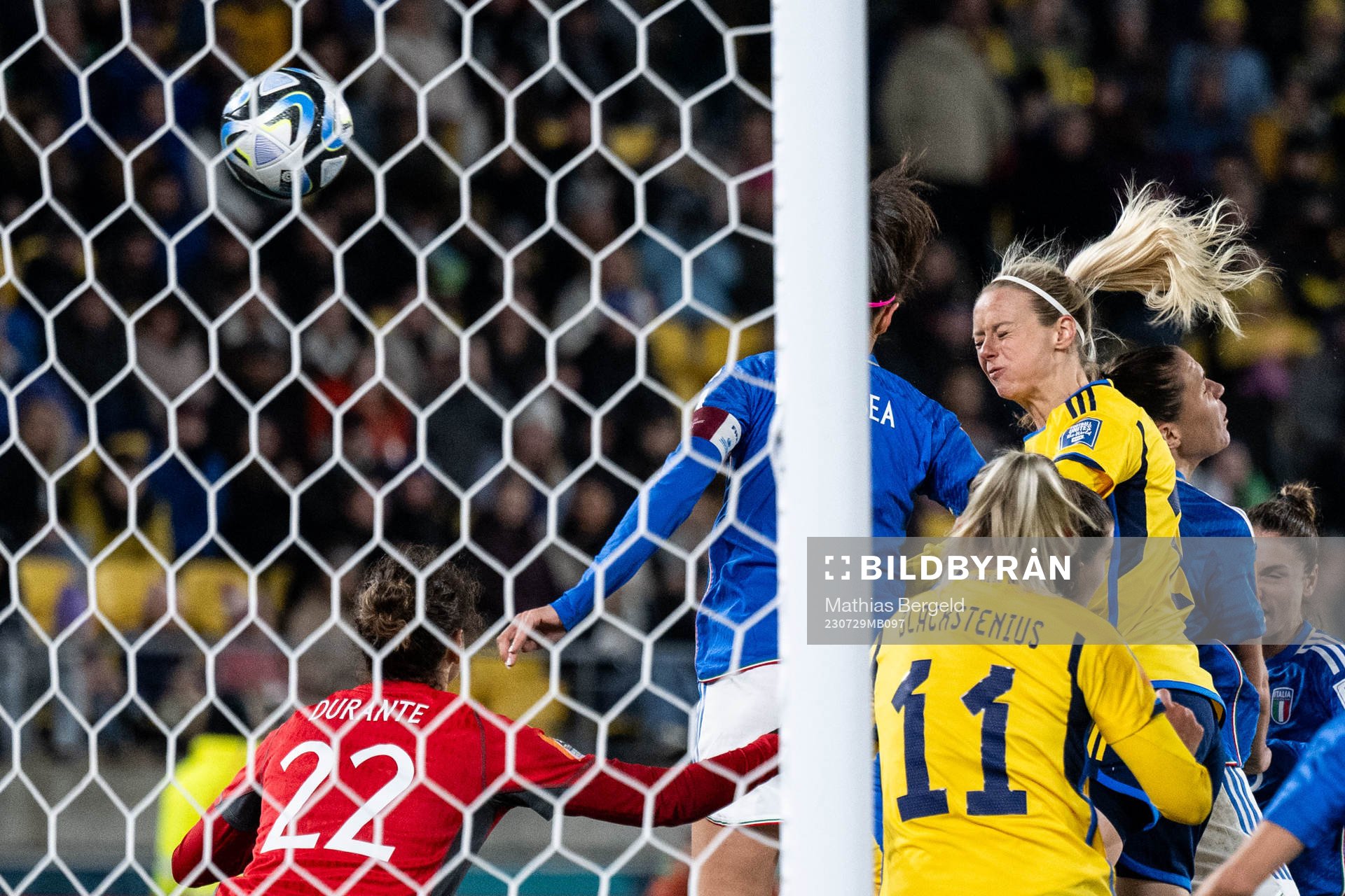 Amanda Ilestedt of Sweden scores 4-0 behind goalkeeper
