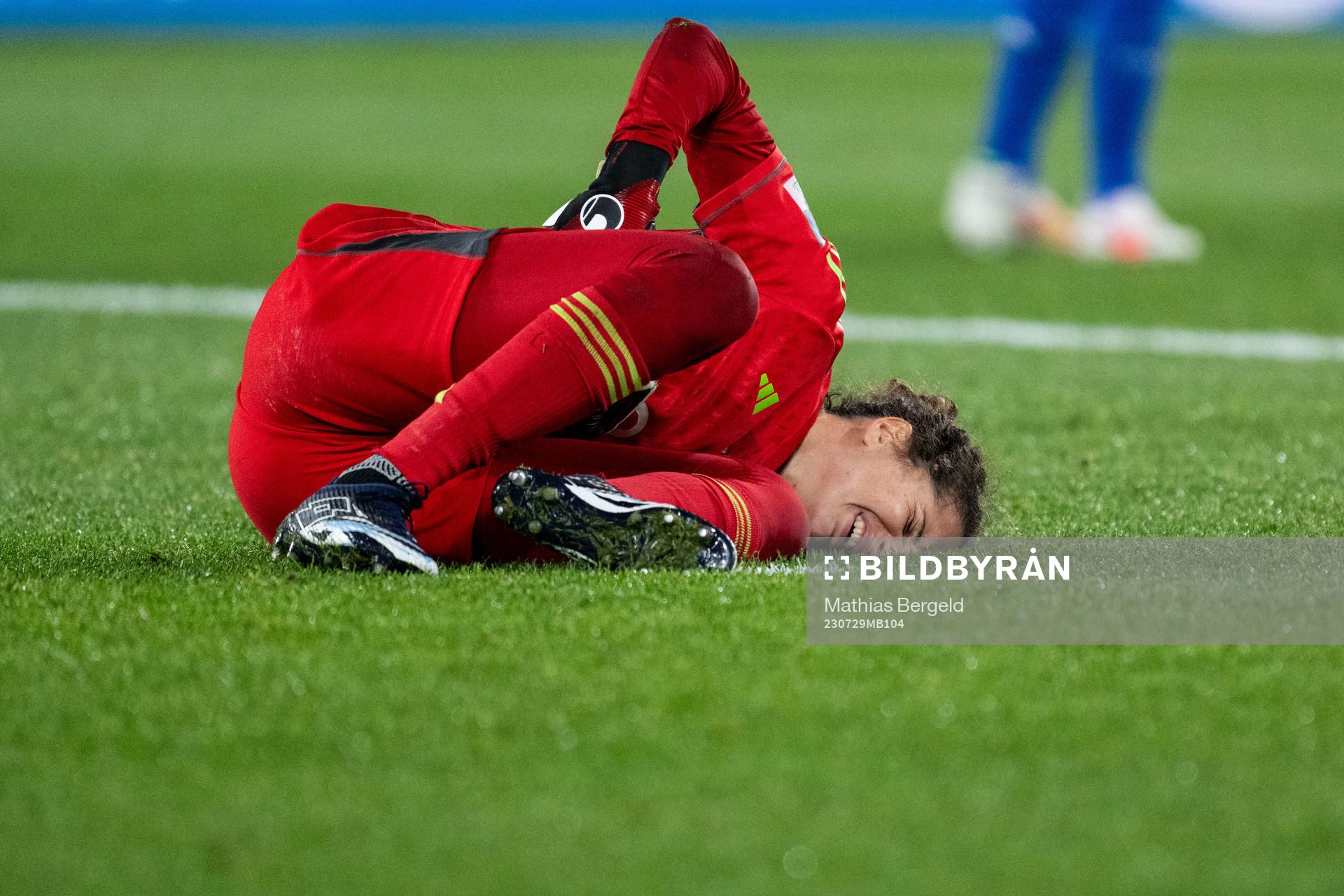 Goalkeeper Francesca Durante of Italy in pain during the FIFA Women's World Cup football match between Sweden and Italy on July 29, 2023 in Wellington.