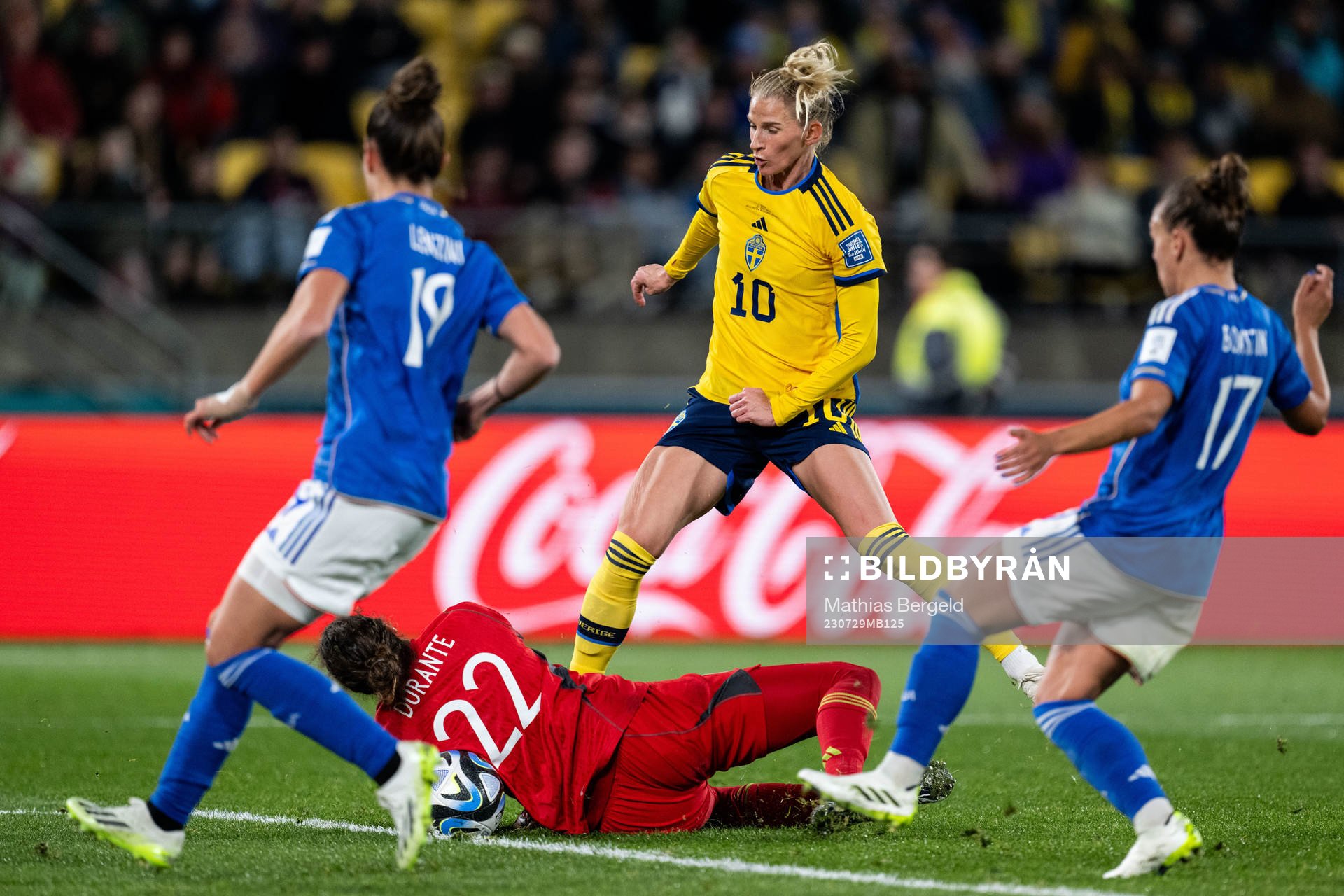 Sofia Jakobsson of Sweden and goalkeeper Francesca Durante