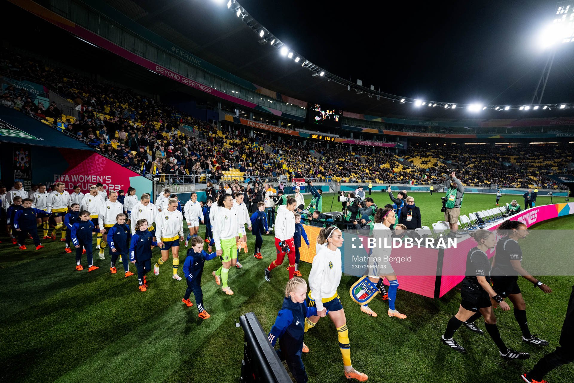 Players of Sweden enters the pitch