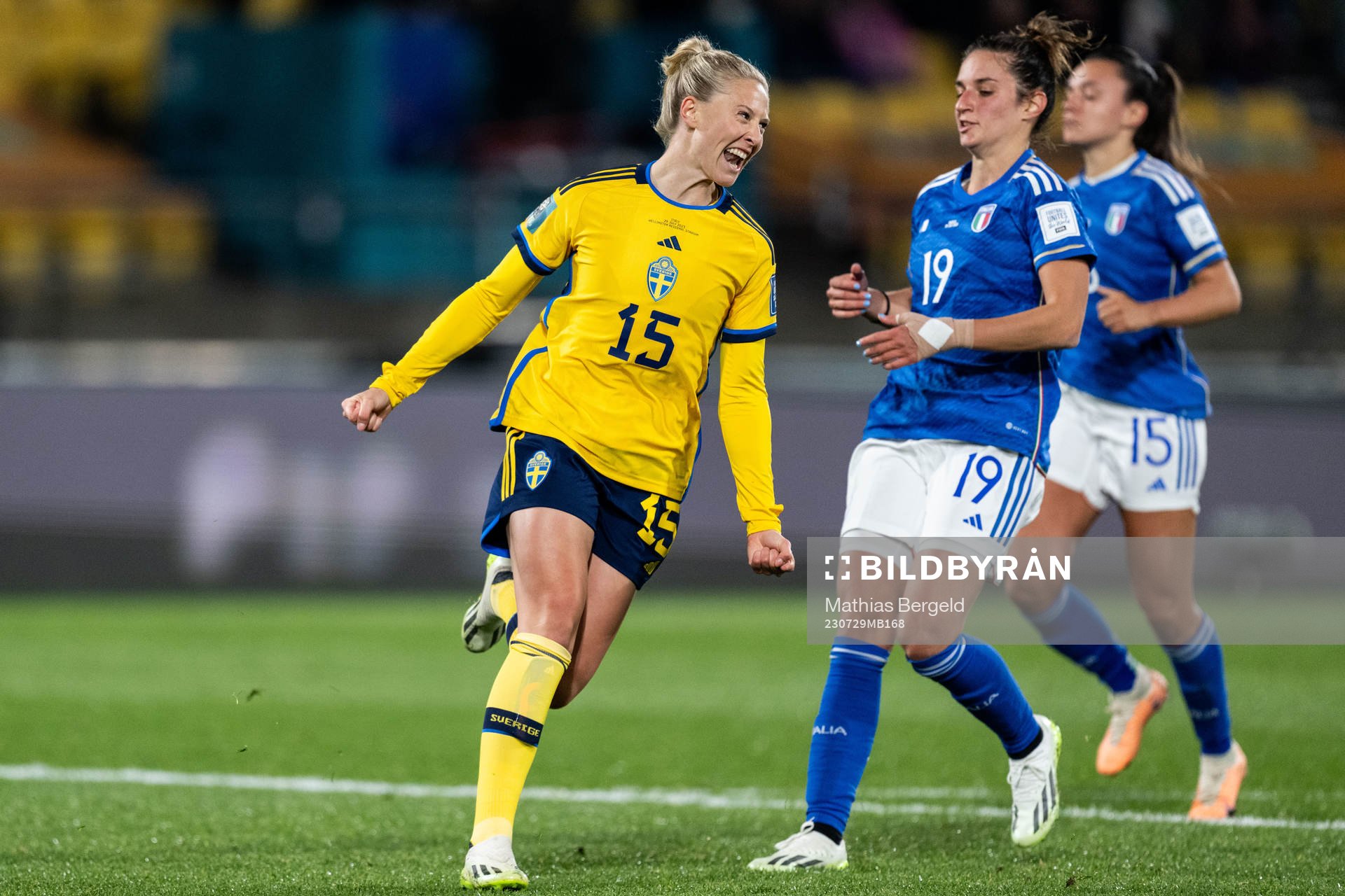 Rebecka Blomqvist of Sweden celebrates and Martina Lenzini