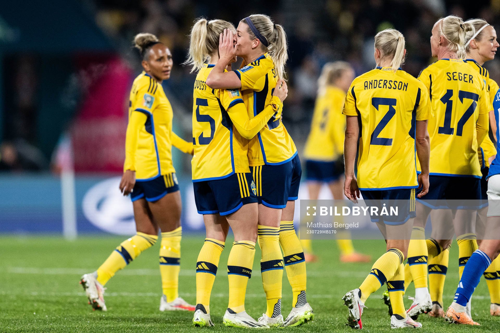 Rebecka Blomqvist and Olivia Schough of Sweden celebrate