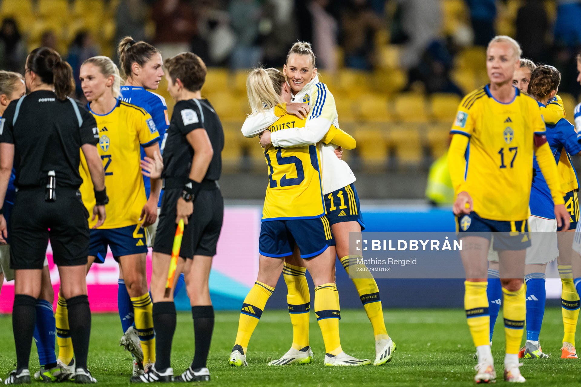 Rebecka Blomqvist and Stina Blackstenius of Sweden celebrate