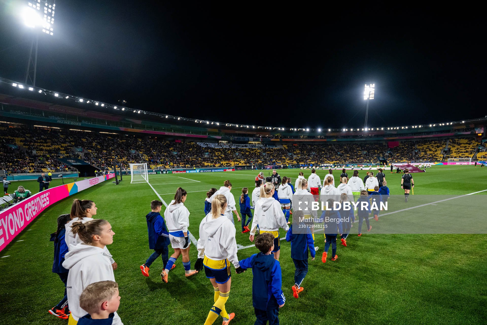Players of Sweden enter the pitch