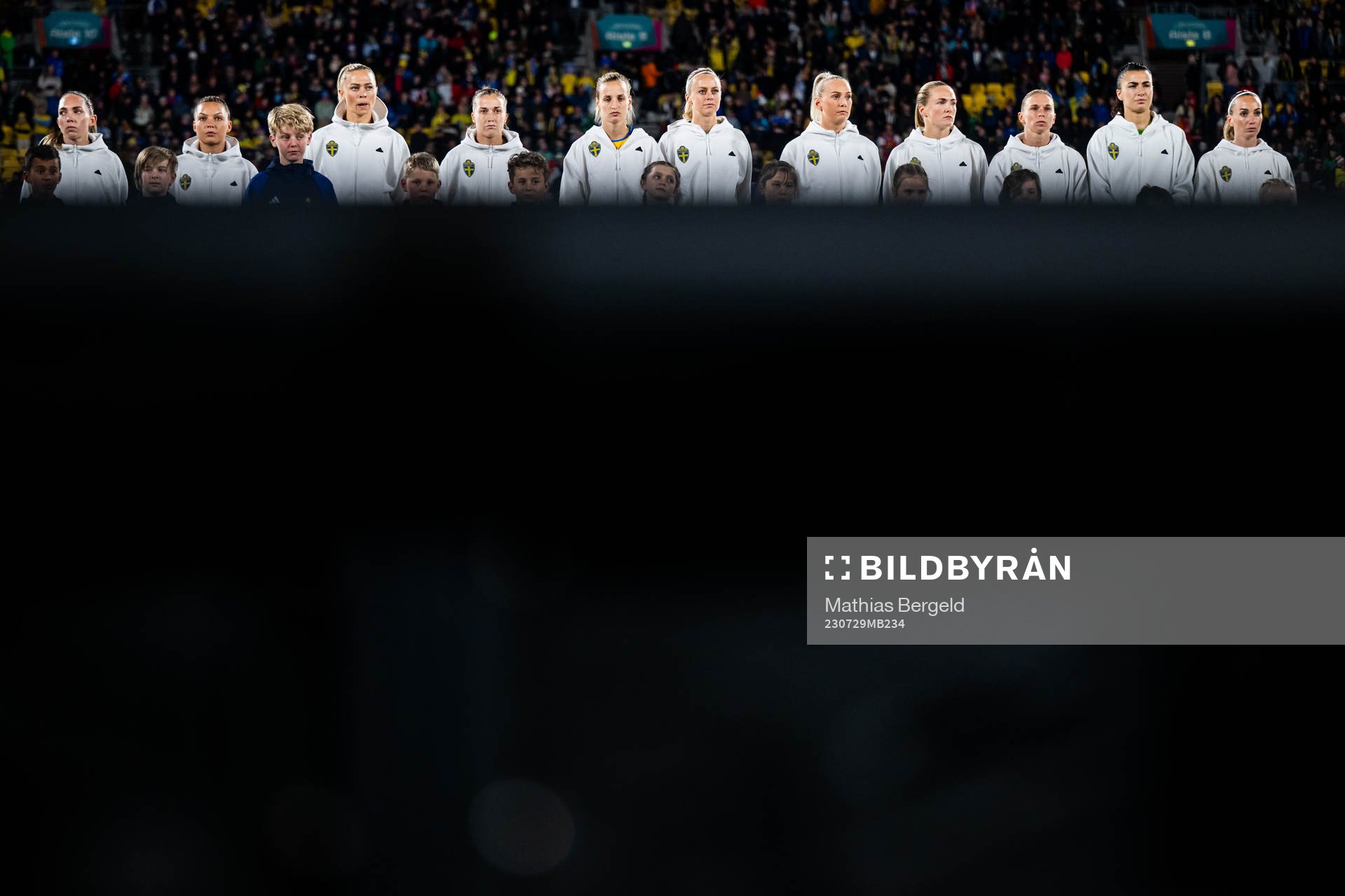 Players of Sweden at line-up ahead of the FIFA Women's World Cup football match between Sweden and Italy on July 29, 2023 in Wellington.