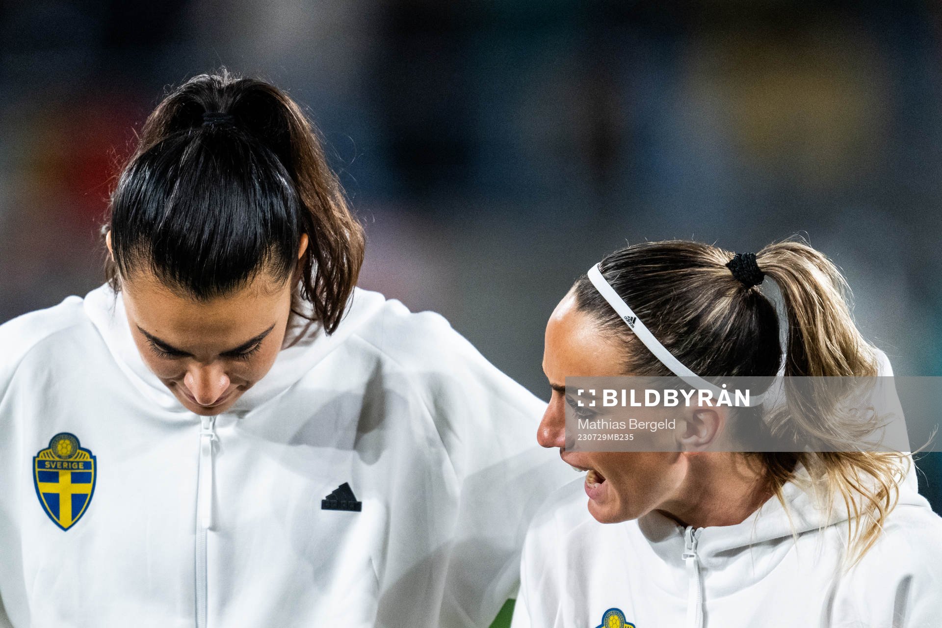 Goalkeeper Zecira Musovic and Kosovare Asllani of Sweden